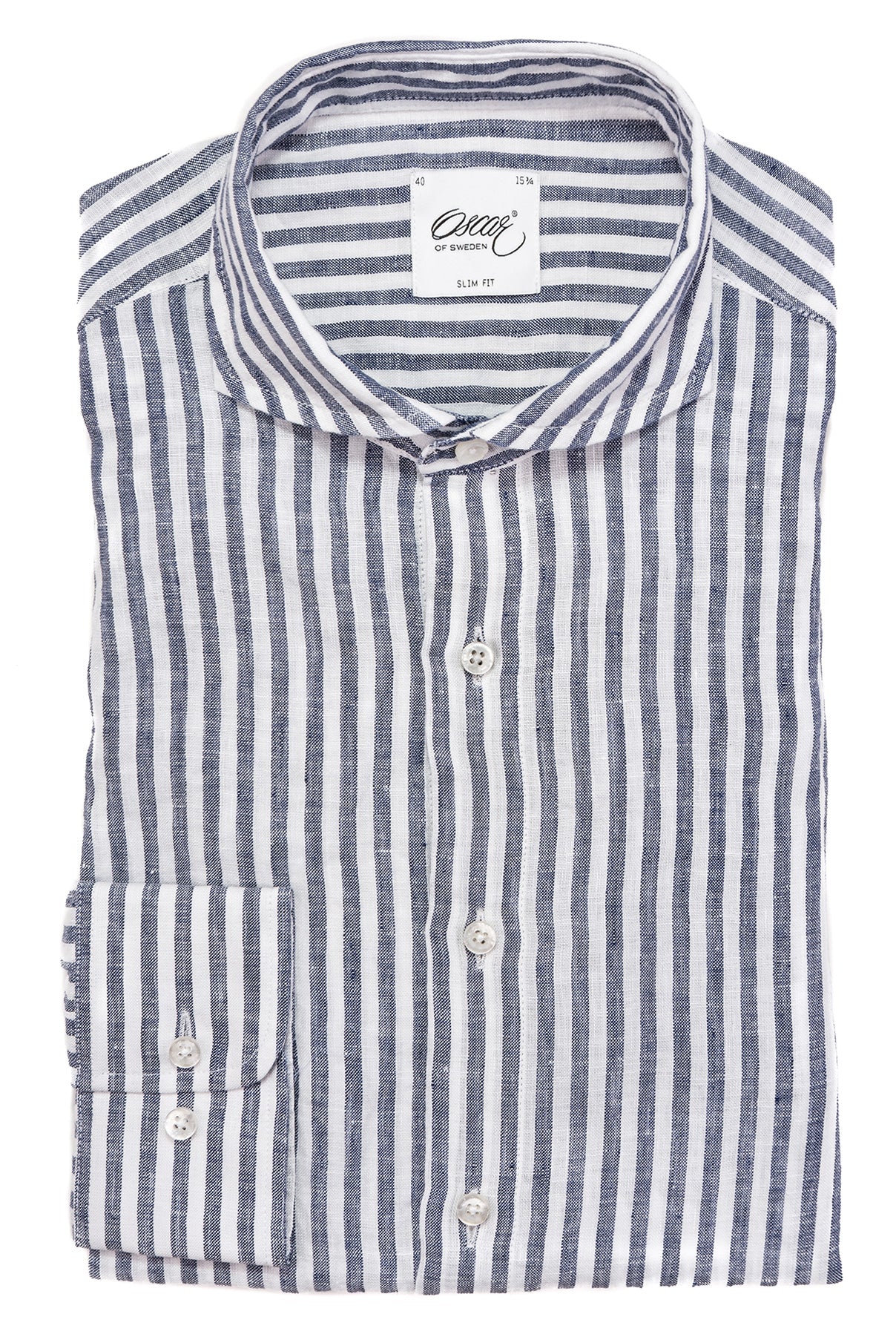 Blue striped linen slim fit shirt