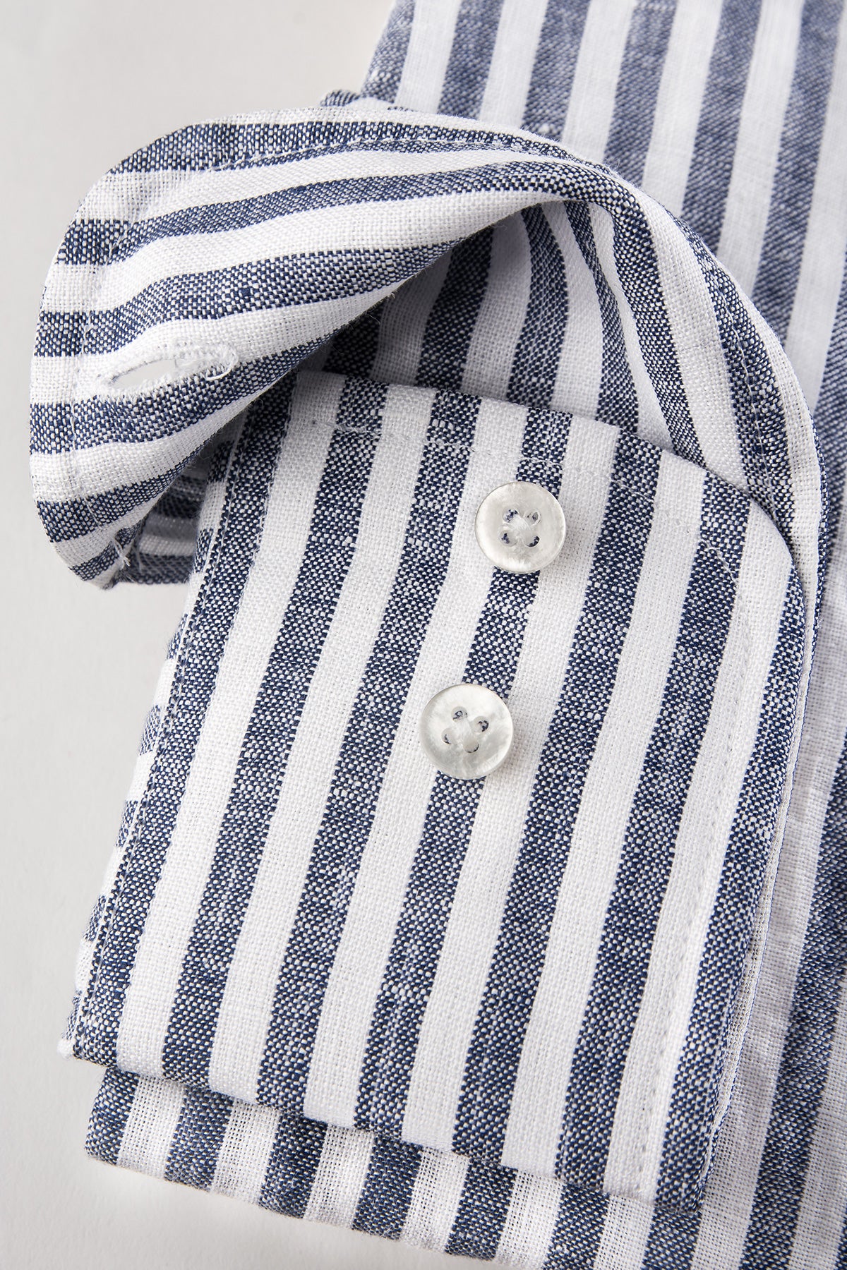 Blue striped linen slim fit shirt