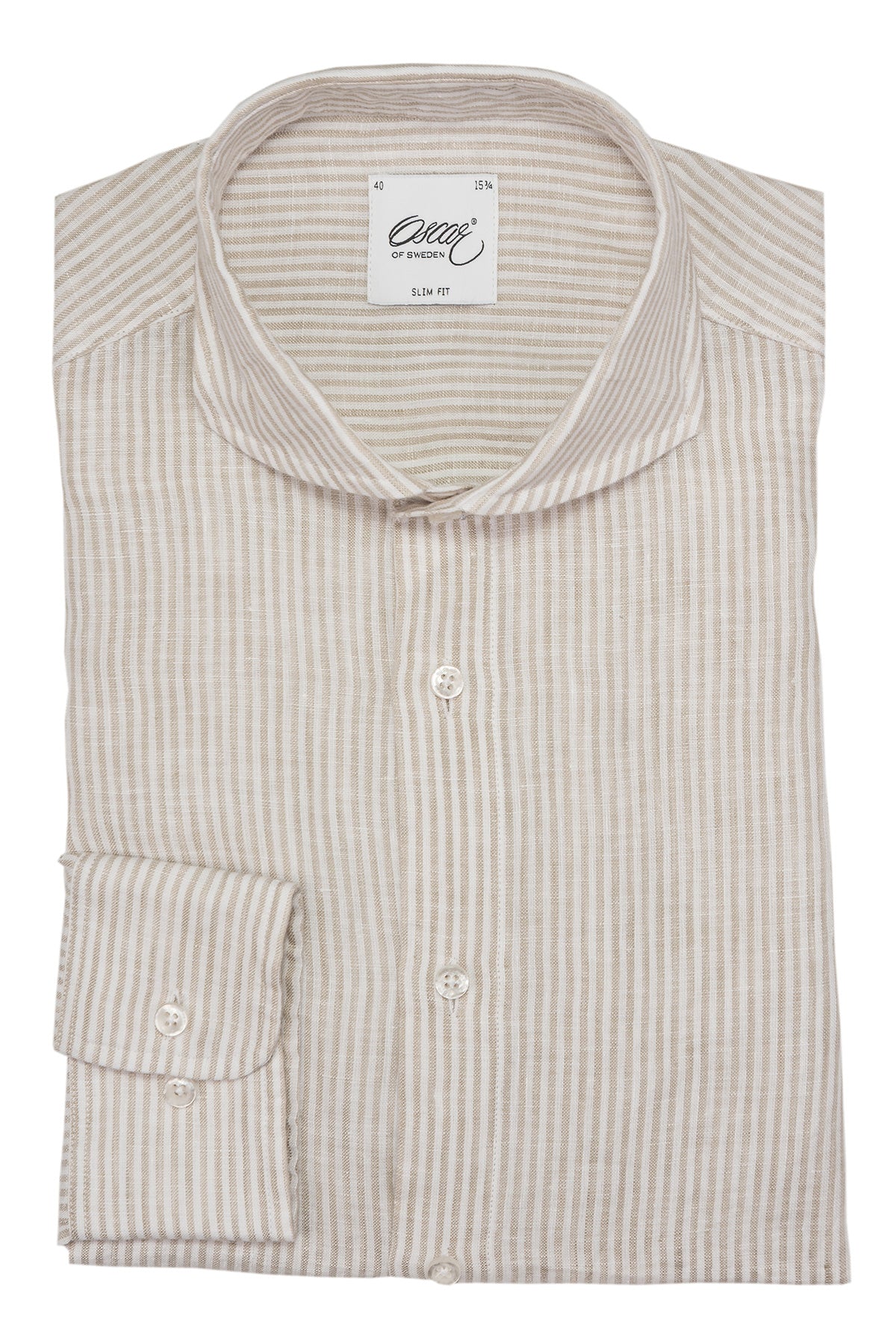 Beige striped linen slim fit shirt