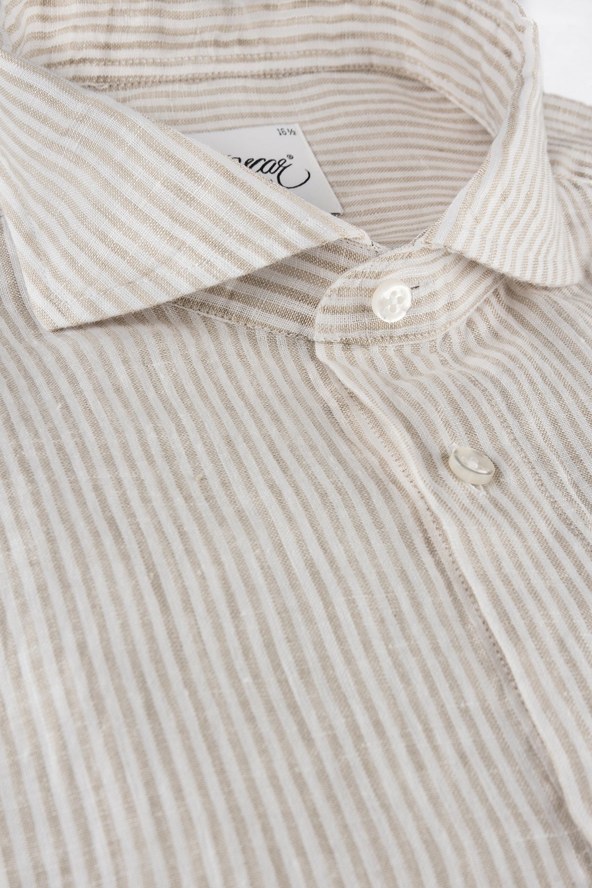 Beige striped linen slim fit shirt