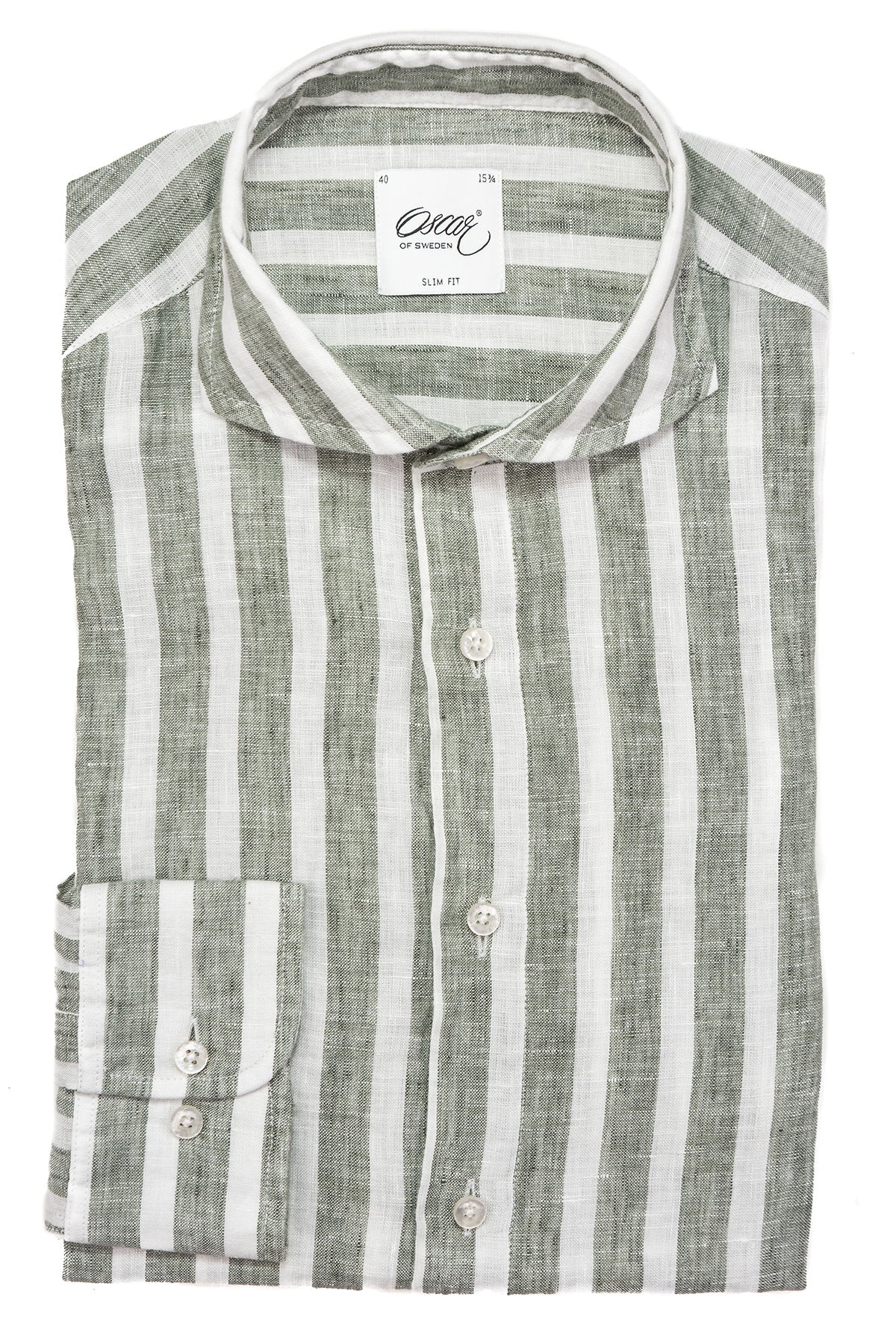 Green striped linen slim fit shirt