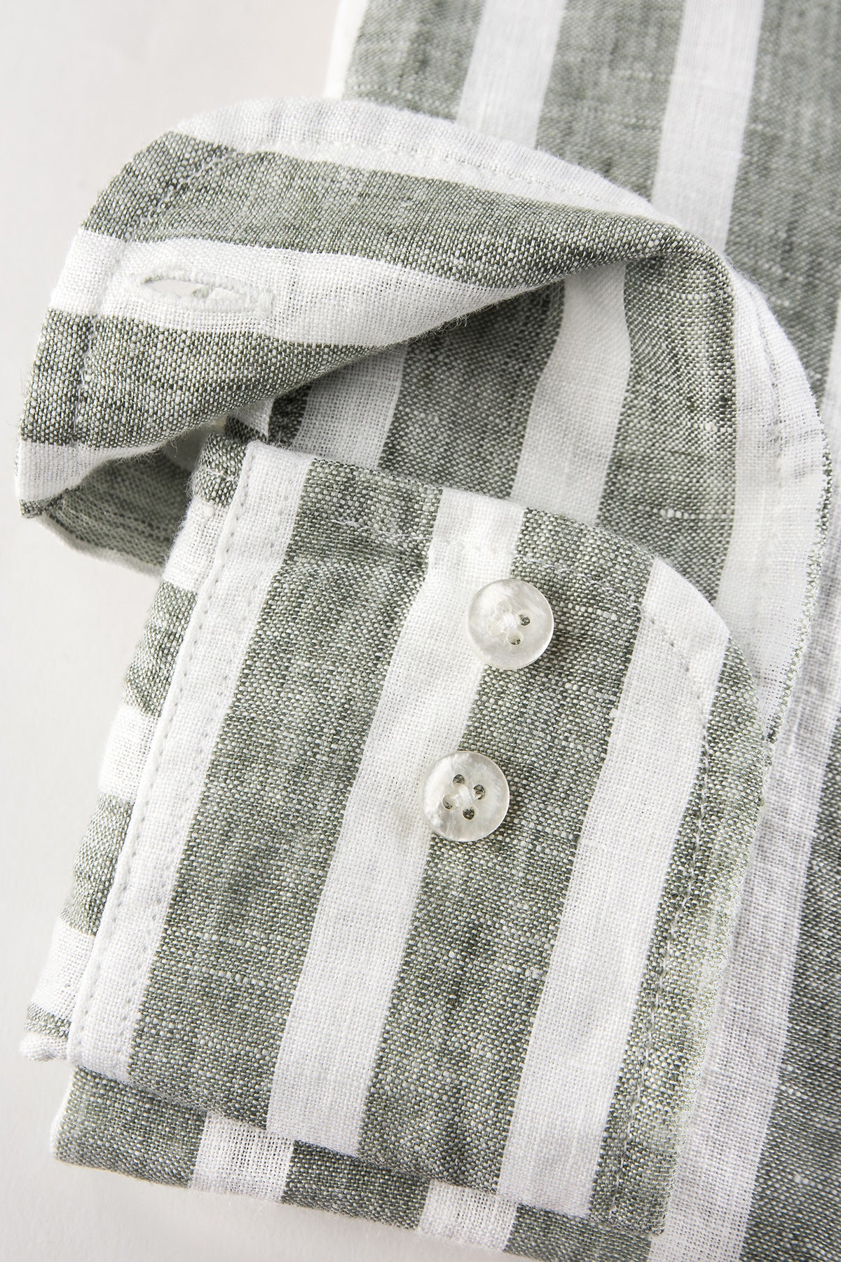 Green striped linen slim fit shirt