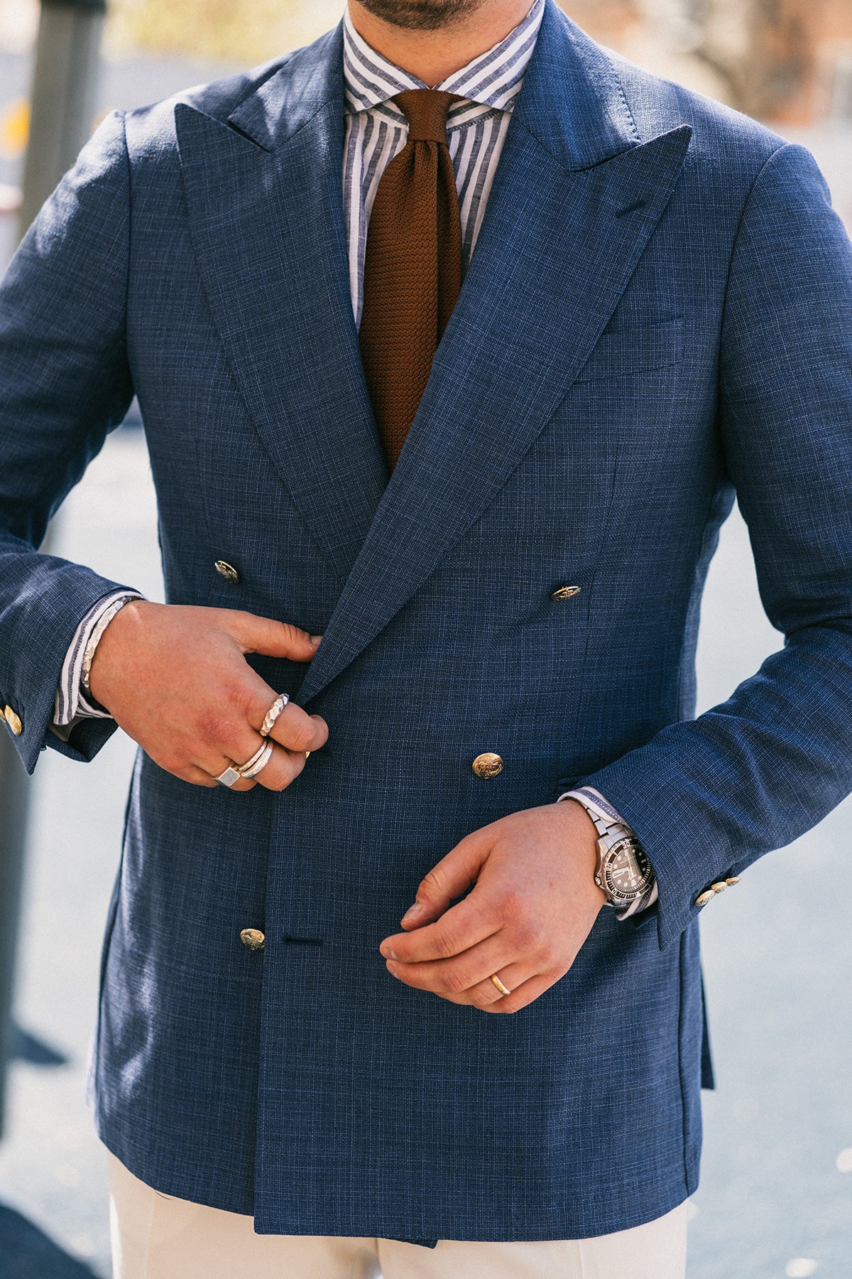 Blue striped linen slim fit shirt