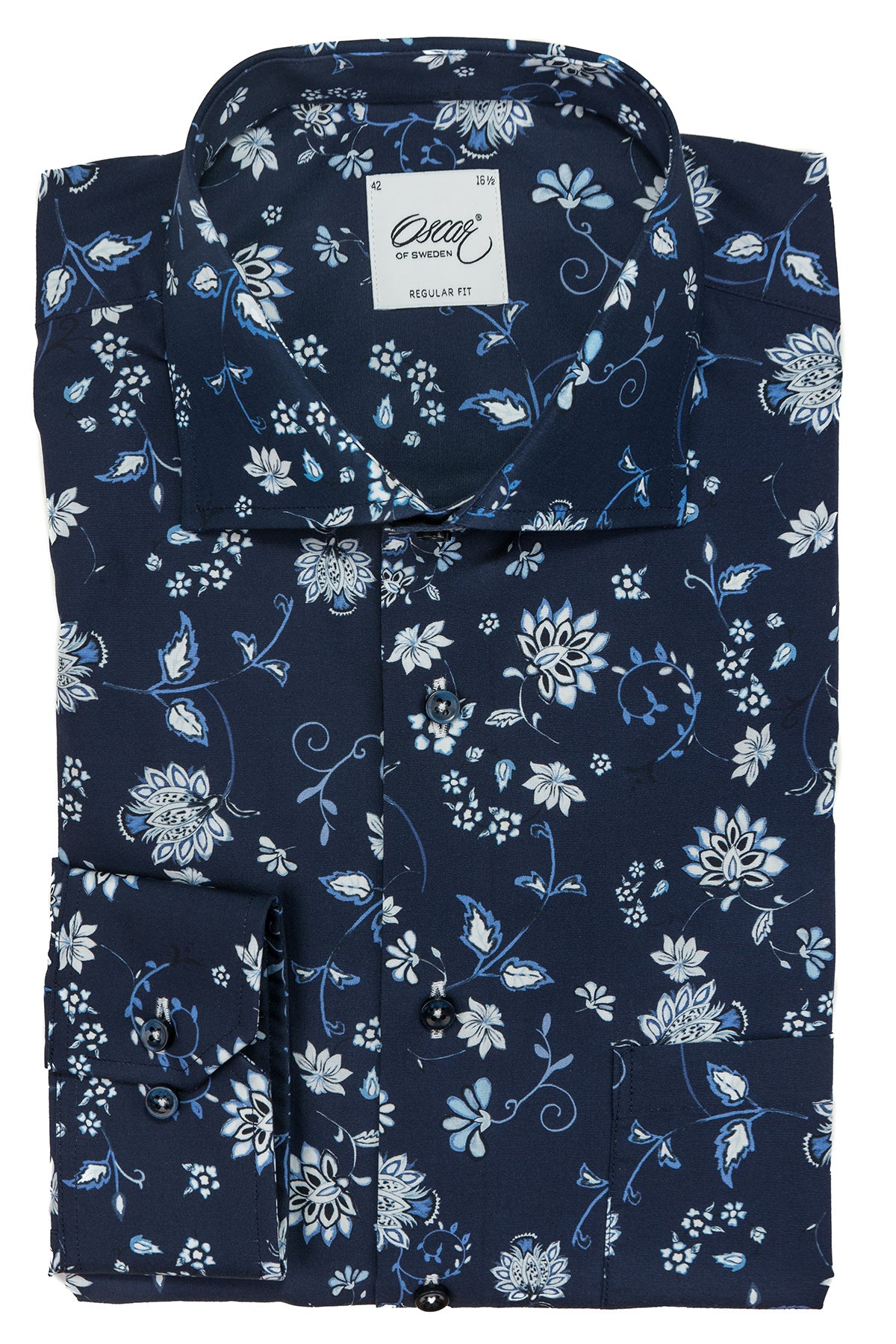 Navy flower printed regular fit shirt