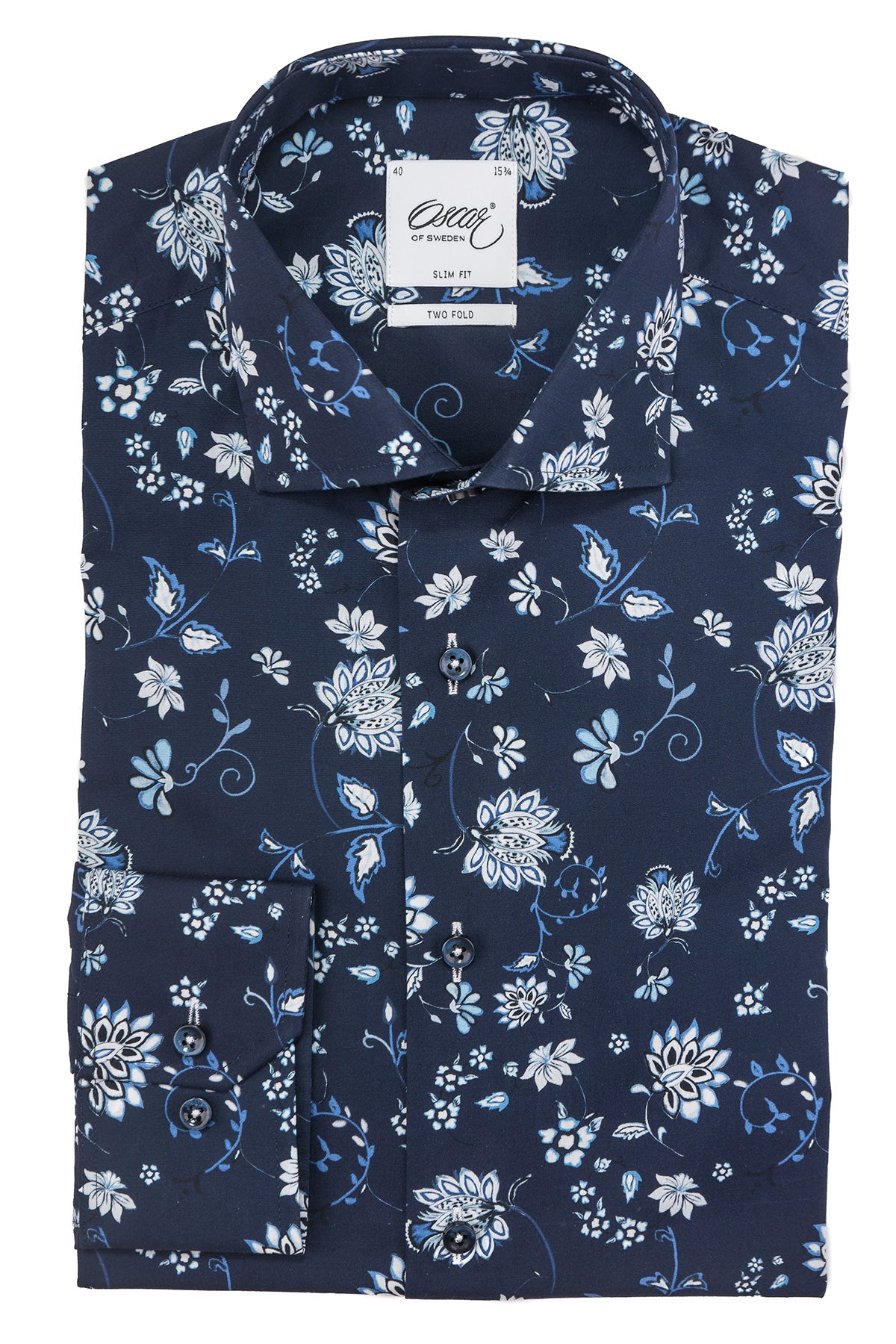 Navy flower printed slim fit shirt