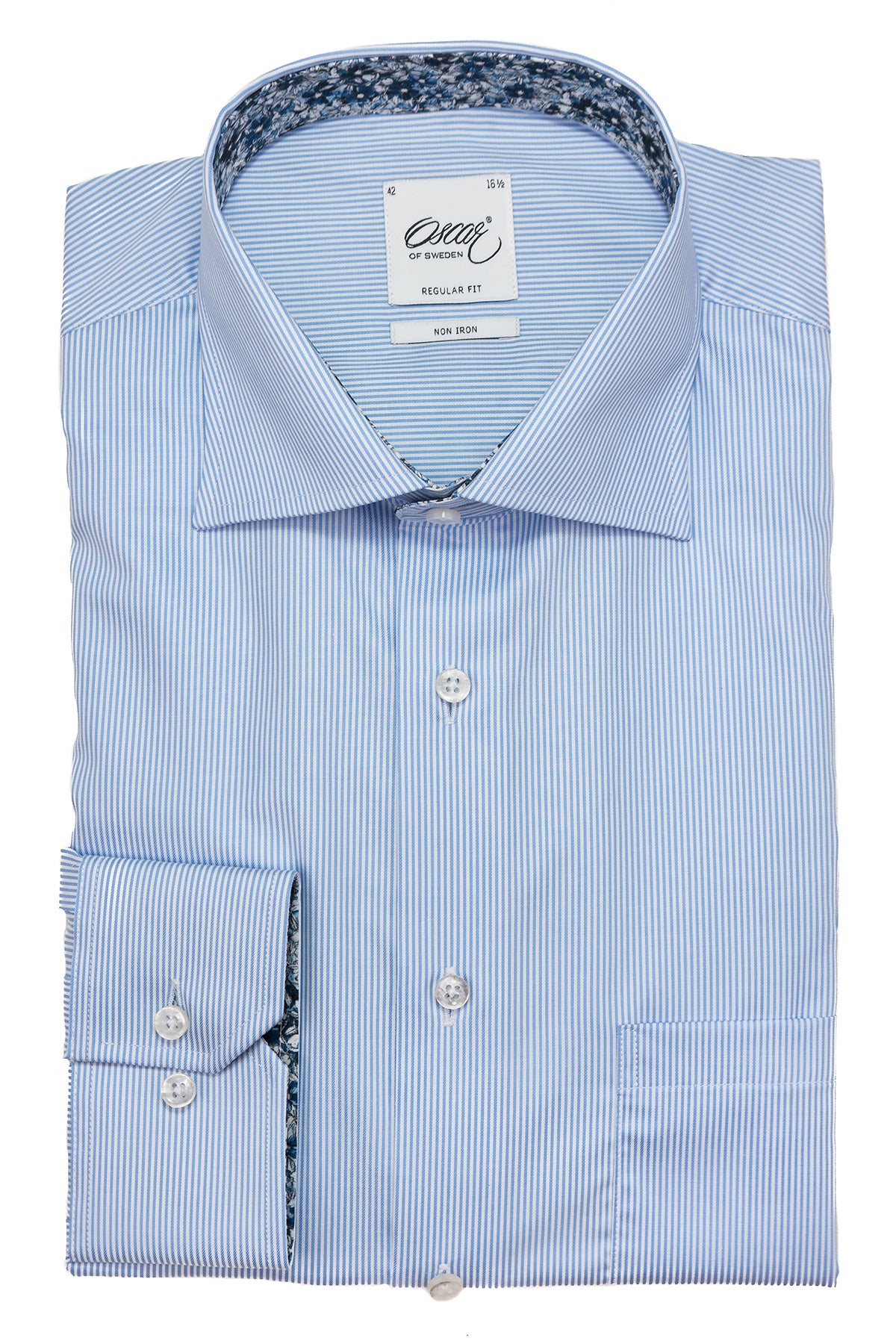 Light blue striped regular fit shirt with contrast details