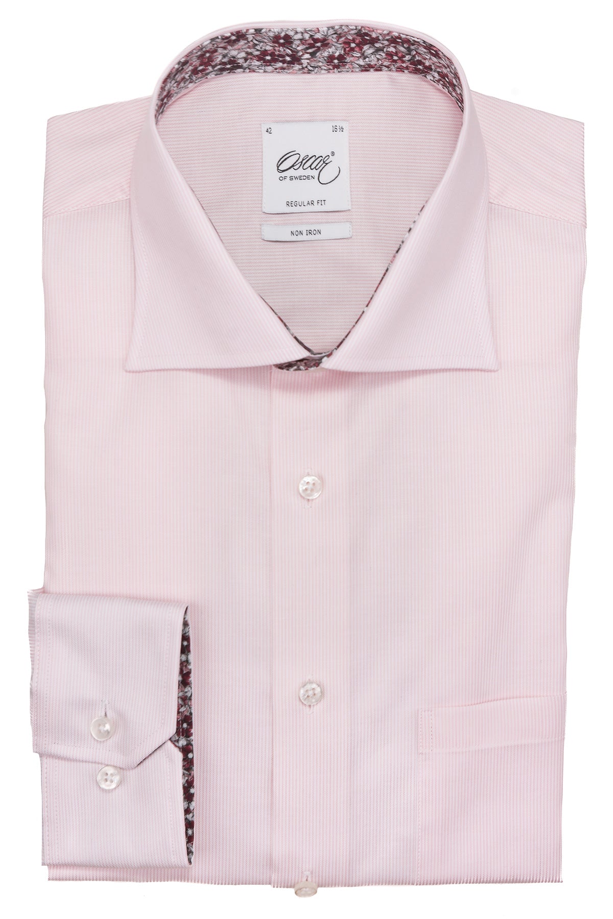 Pink striped regular fit shirt with contrast details