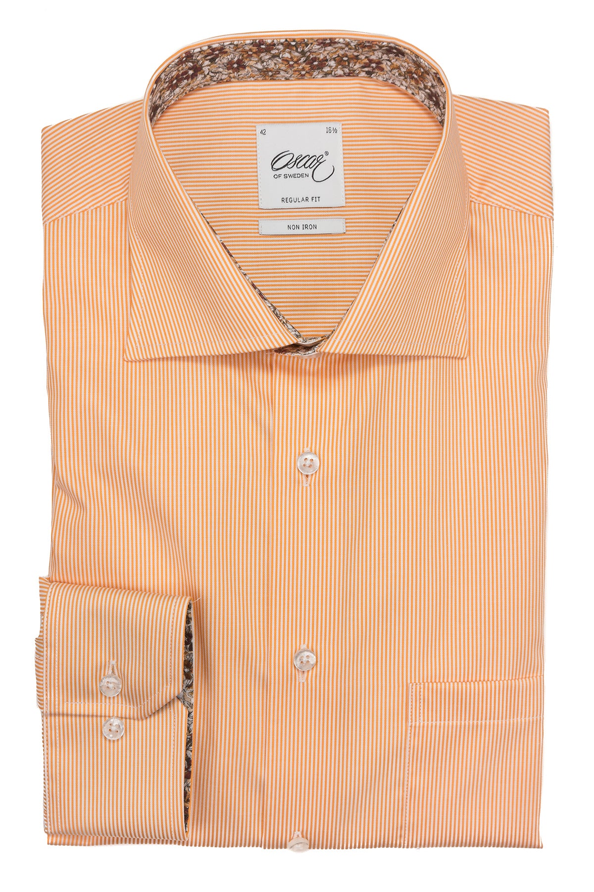 Orange striped regular fit shirt with contrast details