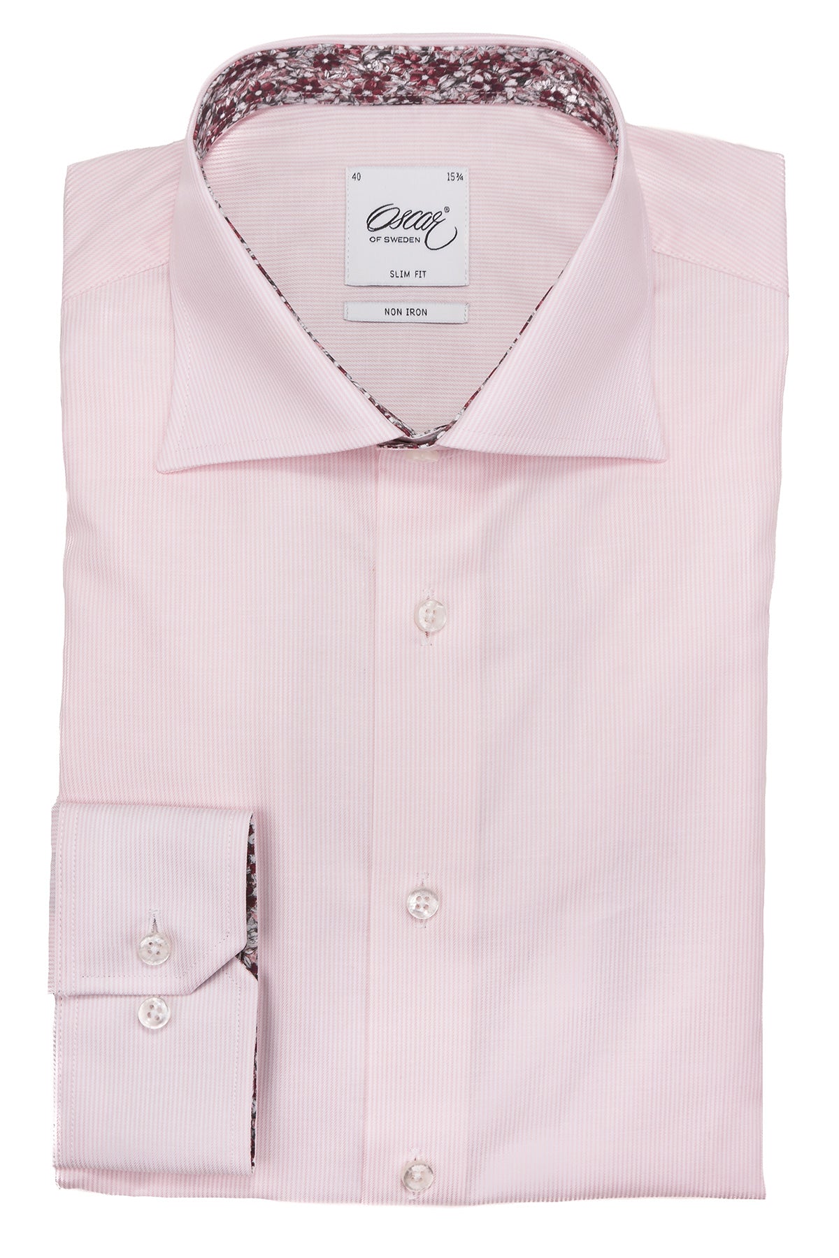 Pink striped slim fit shirt with contrast details