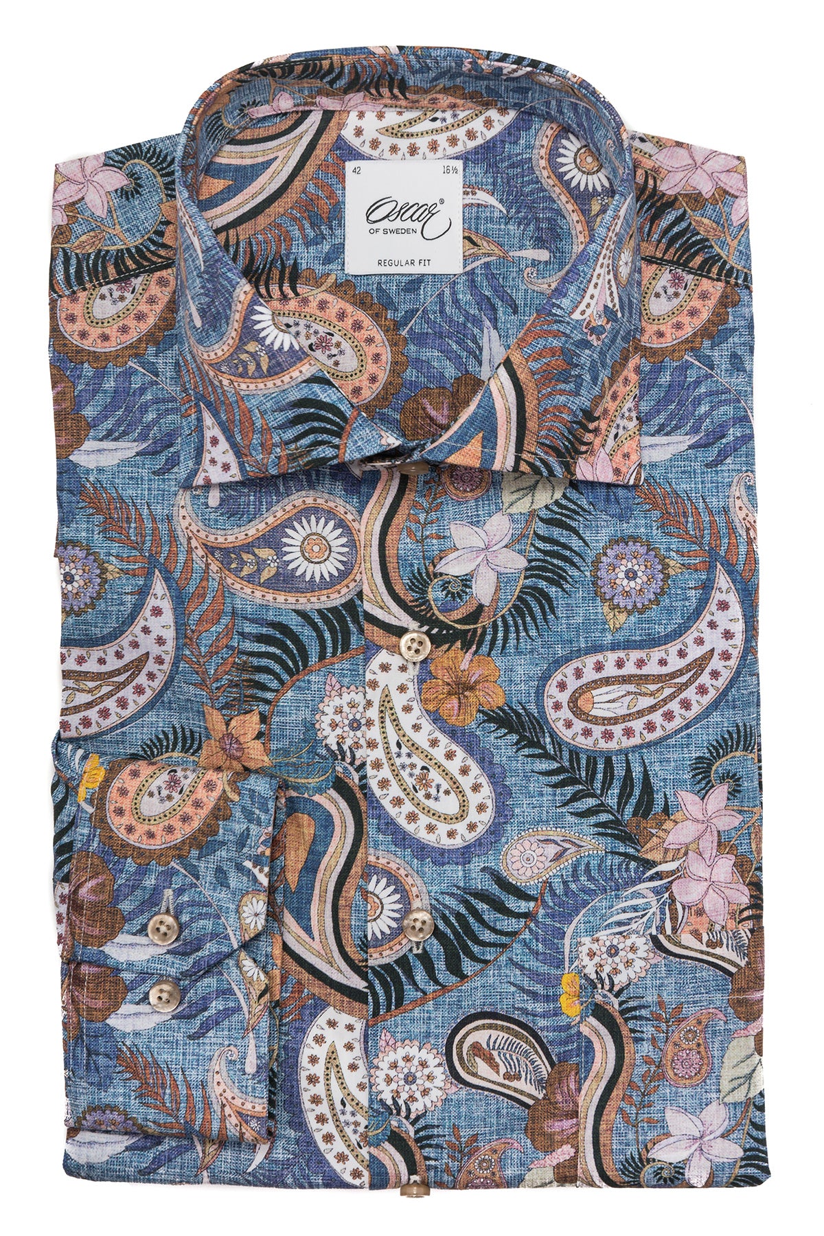 Blue paisley printed regular fit shirt
