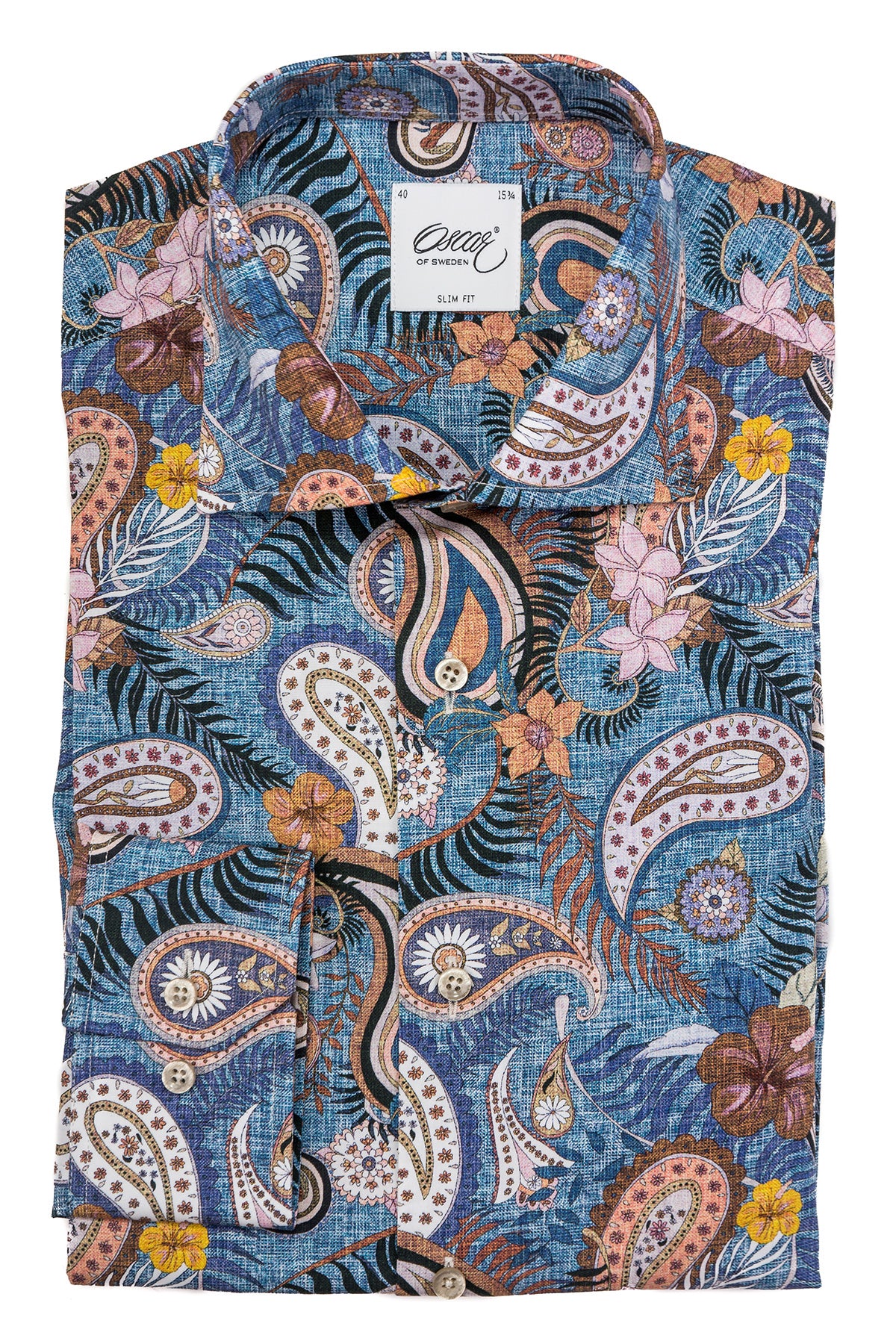 Blue paisley printed slim fit shirt
