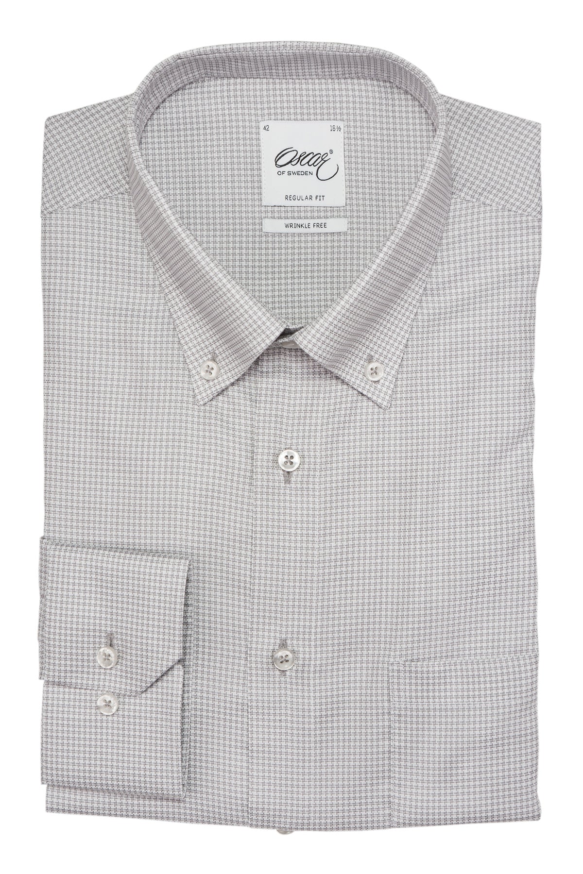 Grey houndstooth button down regular fit shirt