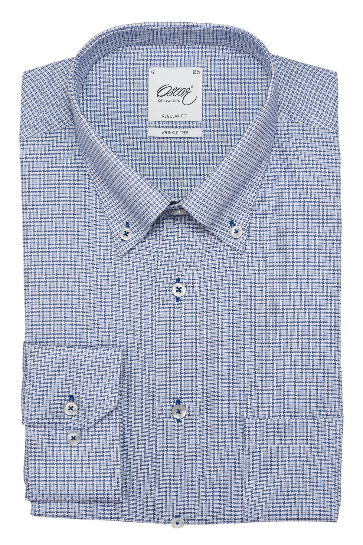 Blue houndstooth button down regular fit shirt