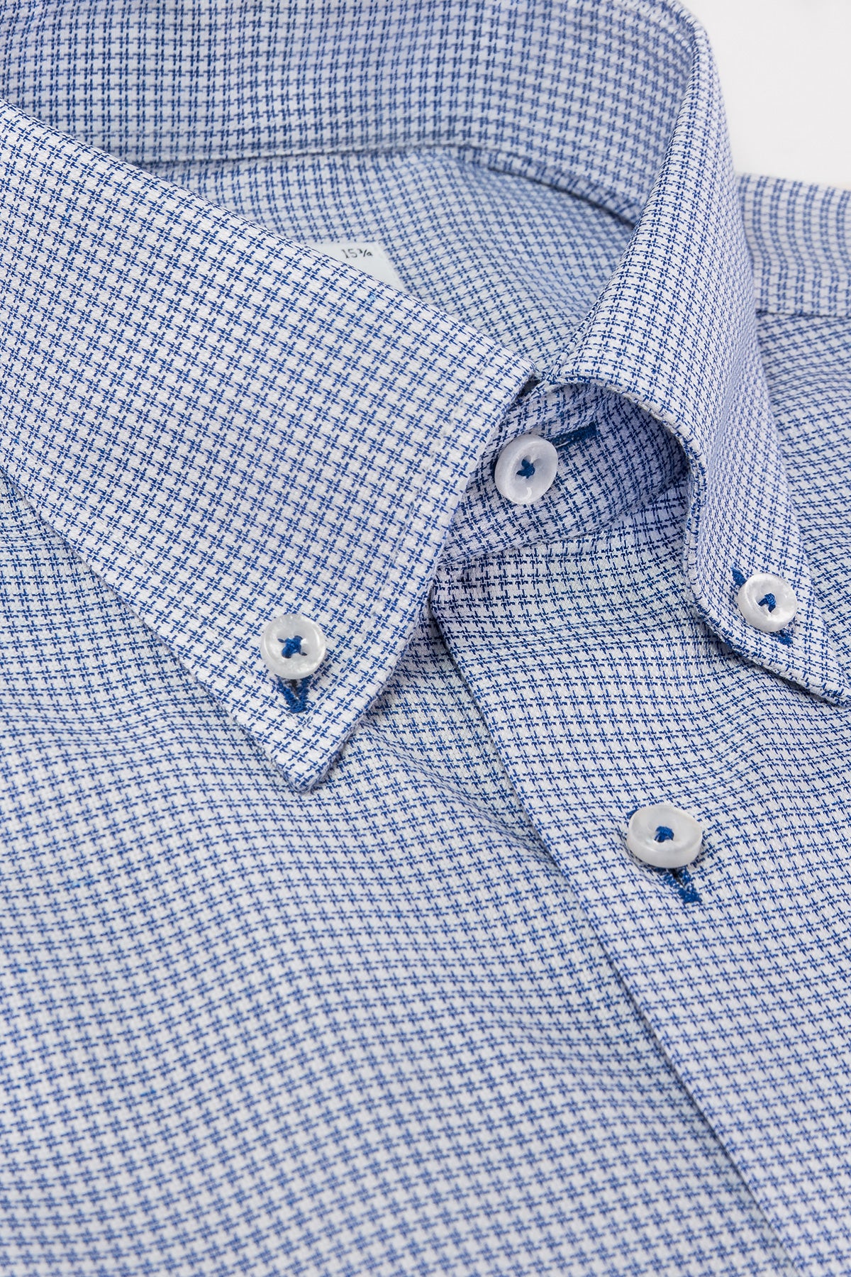 Blue houndstooth button down regular fit shirt