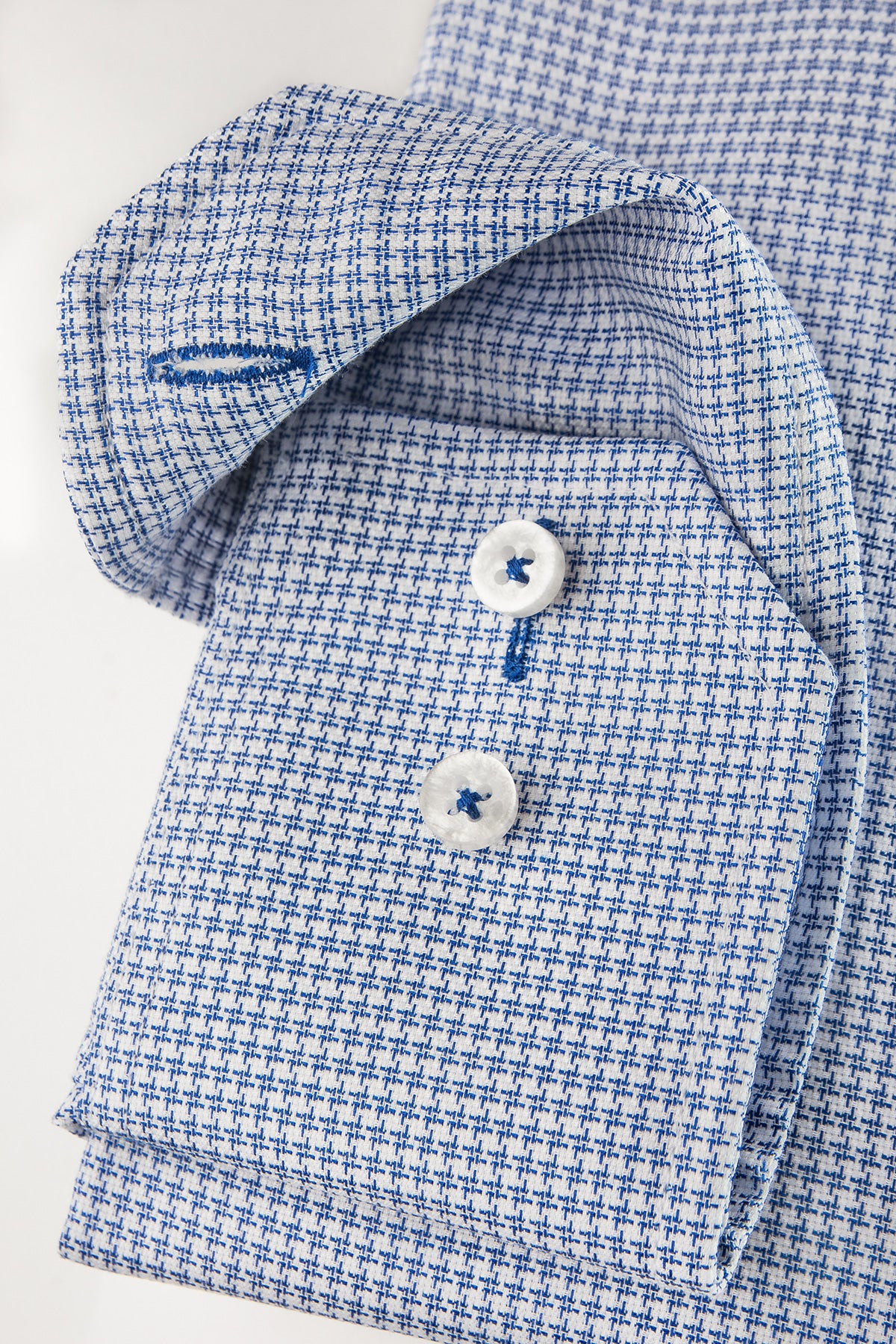 Blue houndstooth button down regular fit shirt