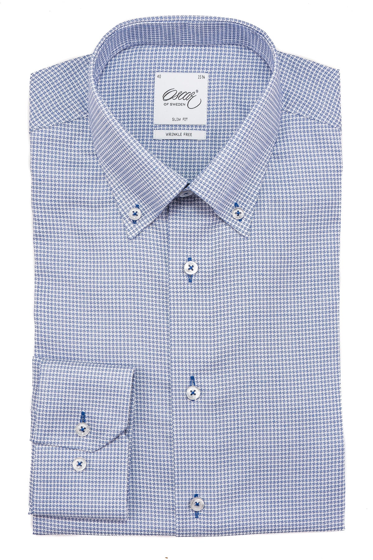 Blue houndstooth button down slim fit shirt