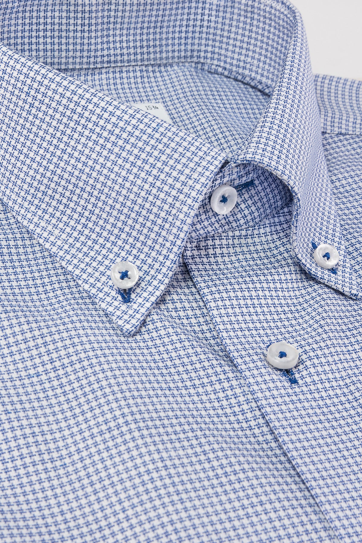 Blue houndstooth button down slim fit shirt