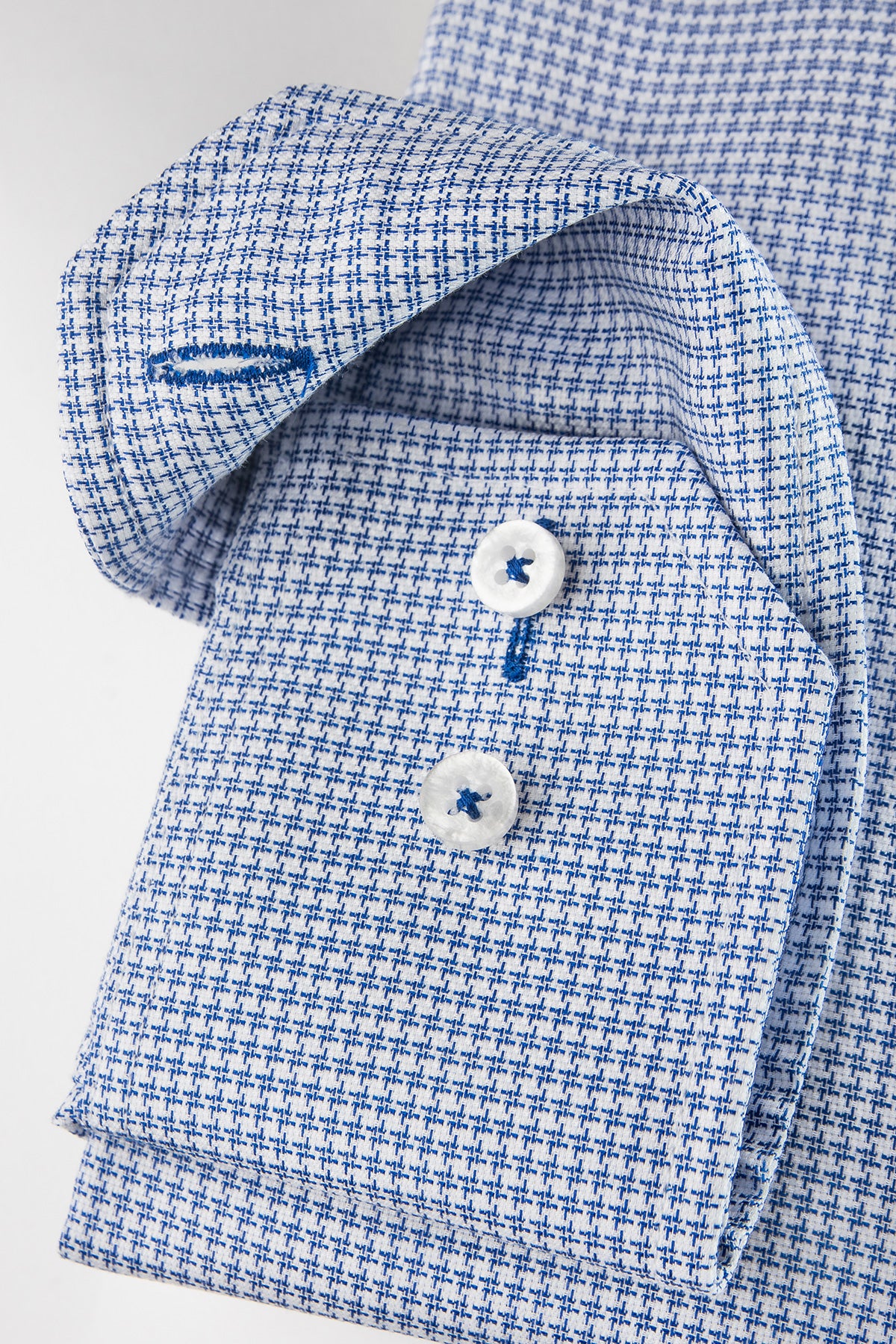 Blue houndstooth button down slim fit shirt