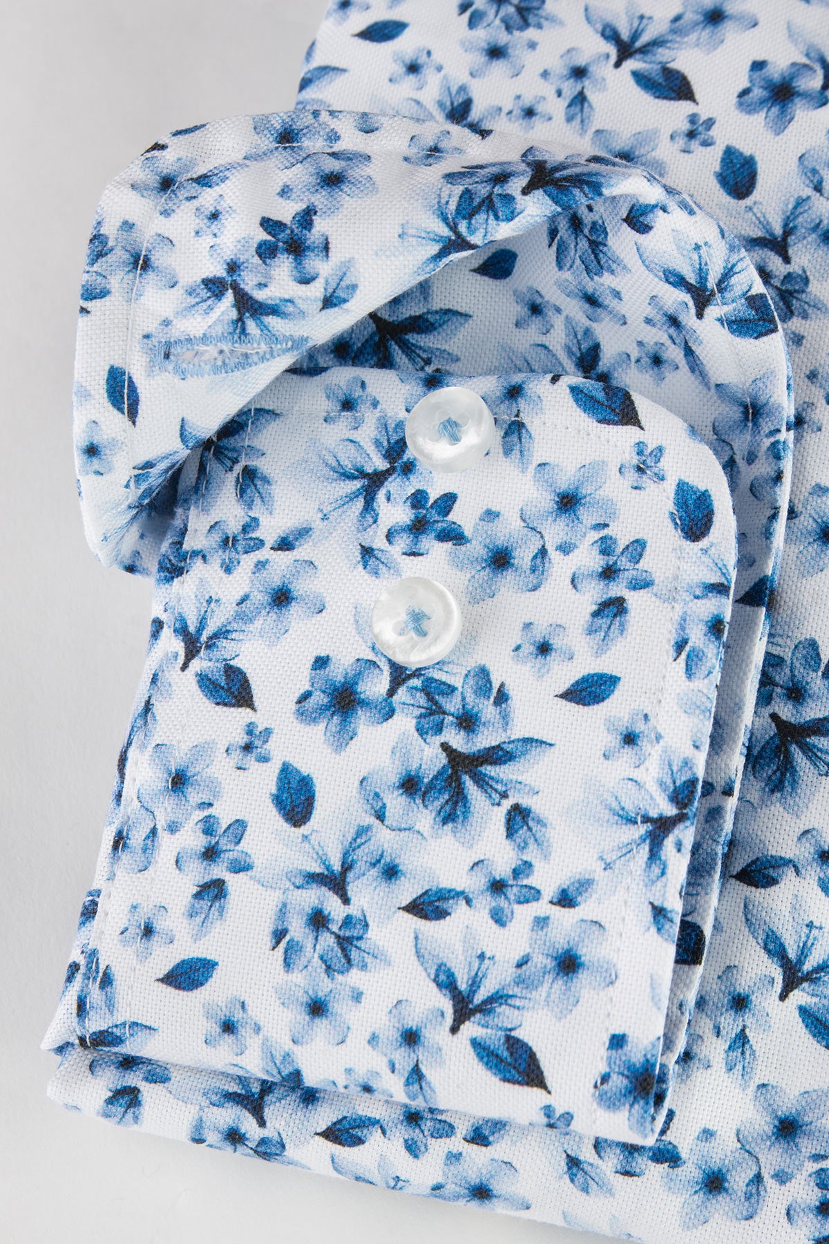 Blue flower printed button down regular fit shirt