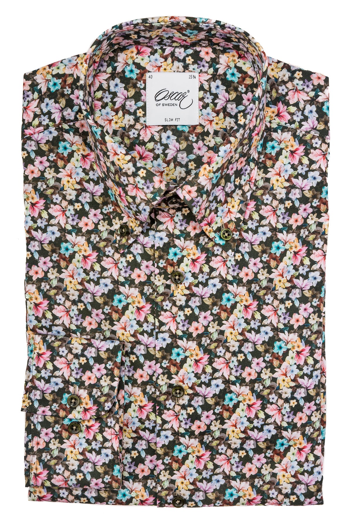 Flower printed button down slim fit shirt