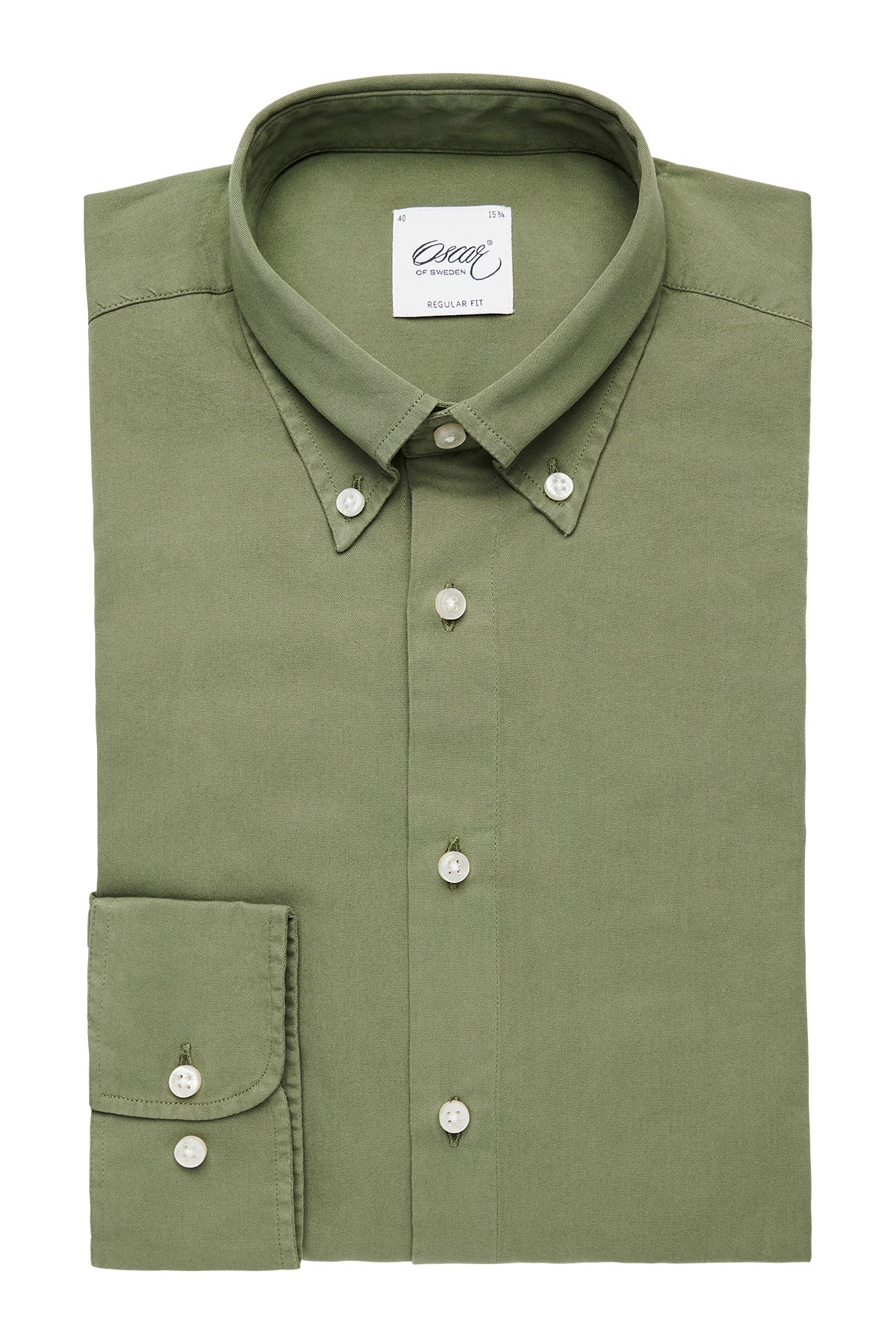 Green washed button down regular fit shirt