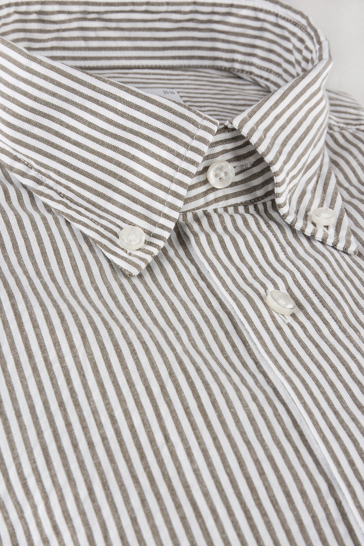 Khaki green striped seersucker regular fit shirt