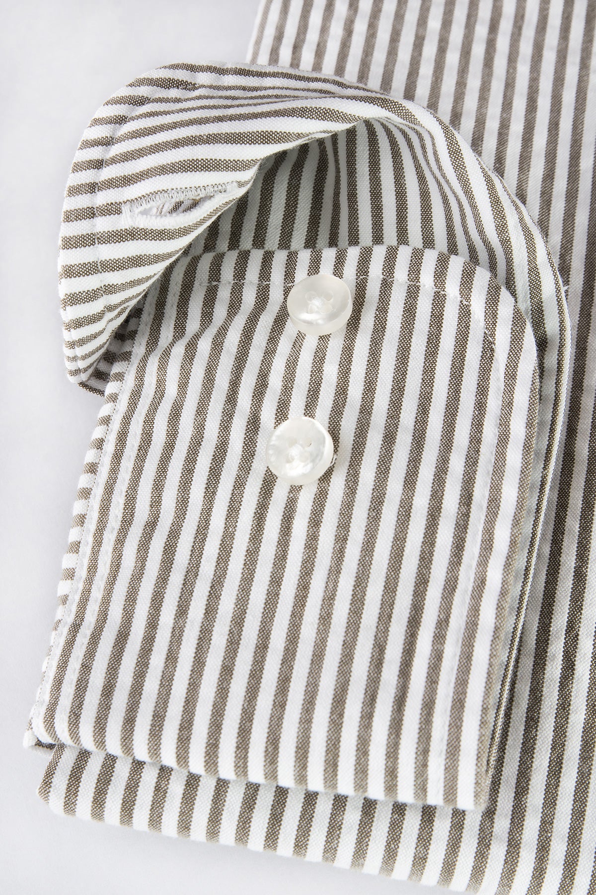 Khaki green striped seersucker regular fit shirt