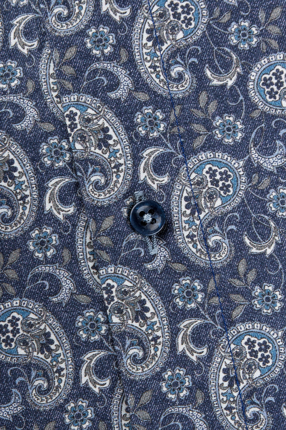 Indigo blue paisley printed slim fit shirt