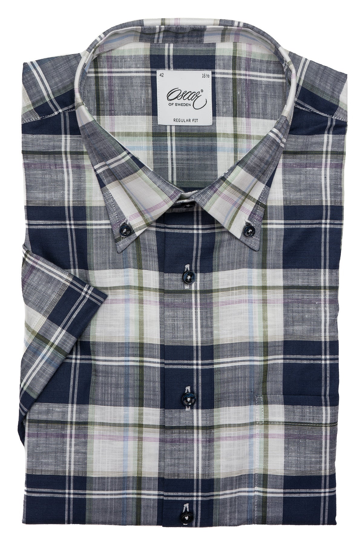 Blue checked short sleeve regular fit shirt