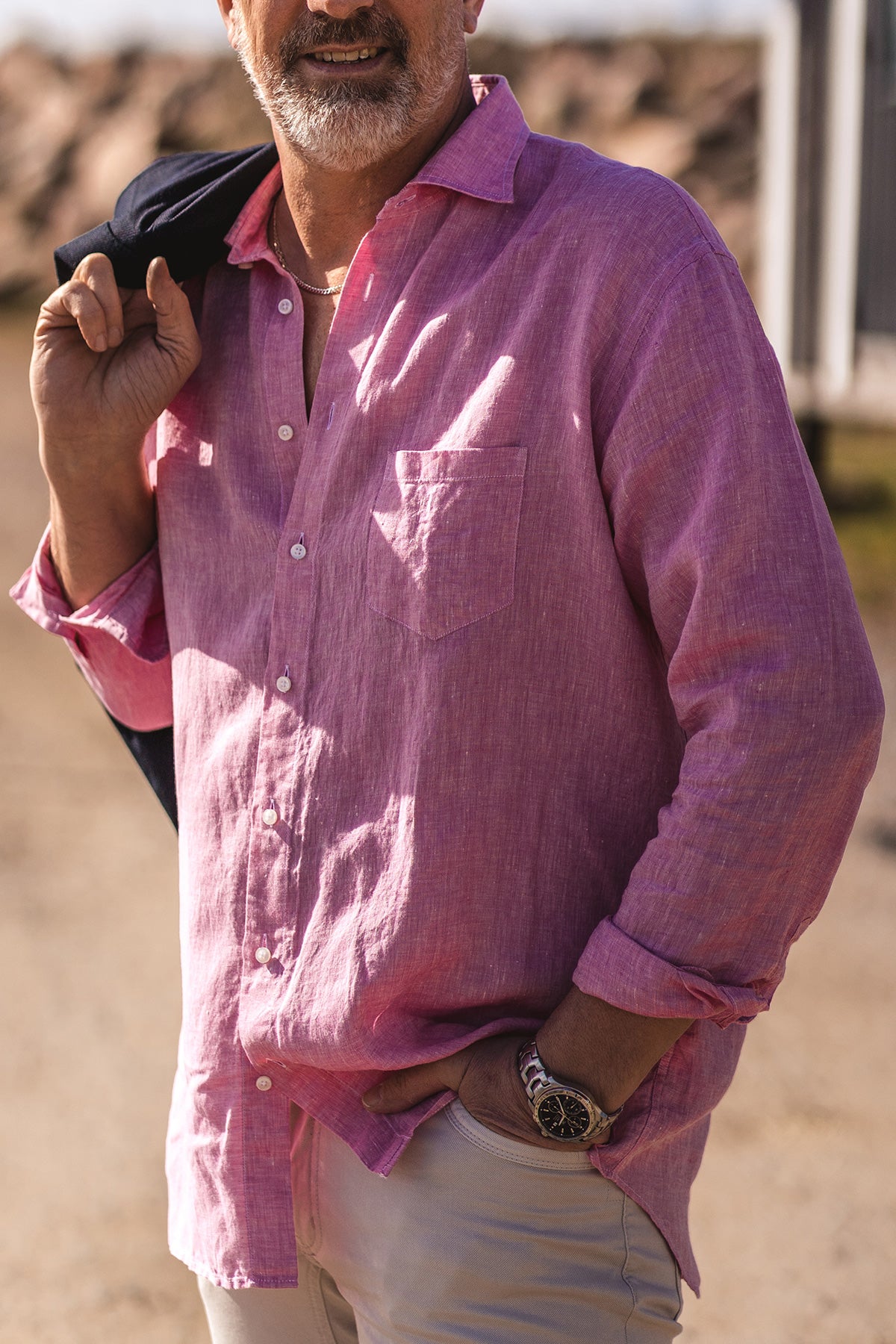 Pink regular fit linen shirt