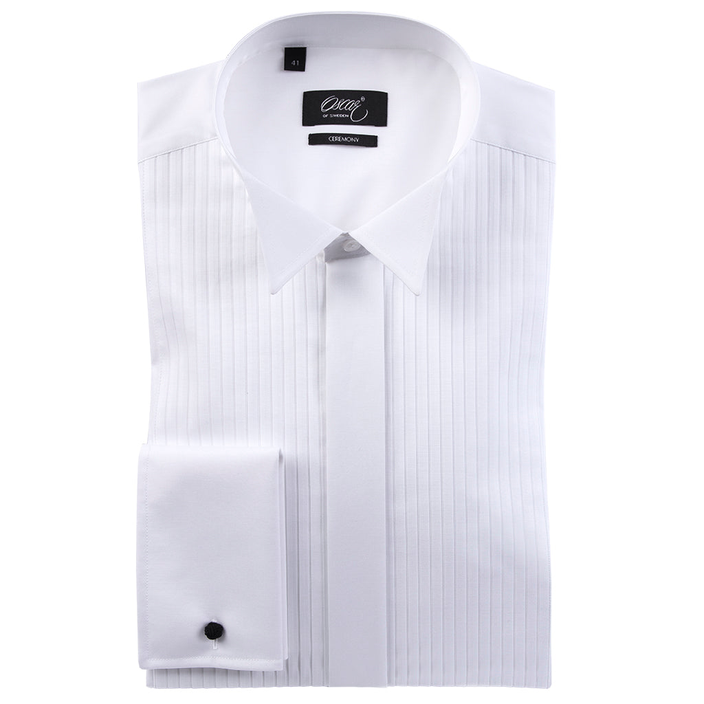 White slim fit tuxedo shirt with french cuffs