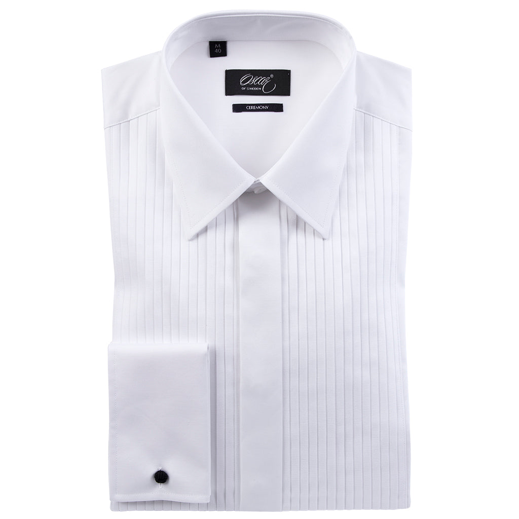 White slim fit tuxedo shirt with french cuffs