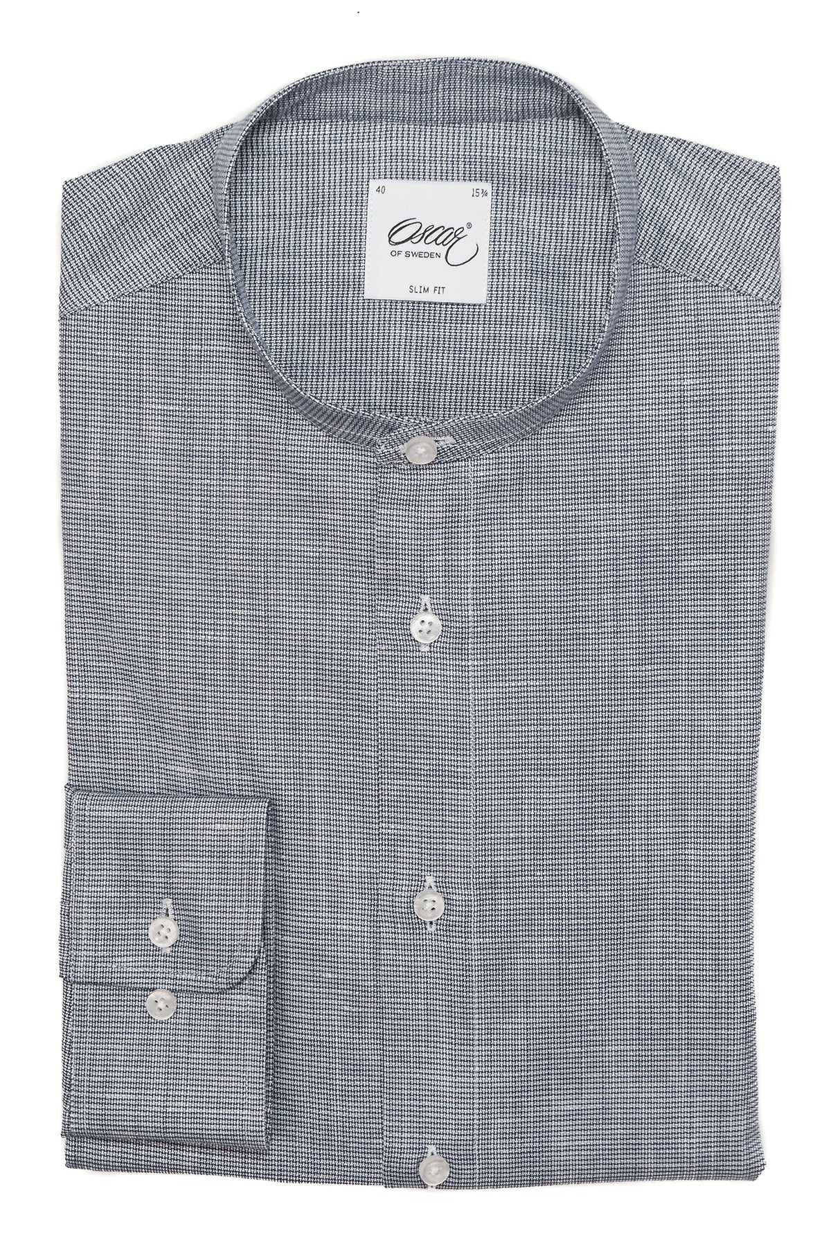 Blue cotton linen slim fit shirt