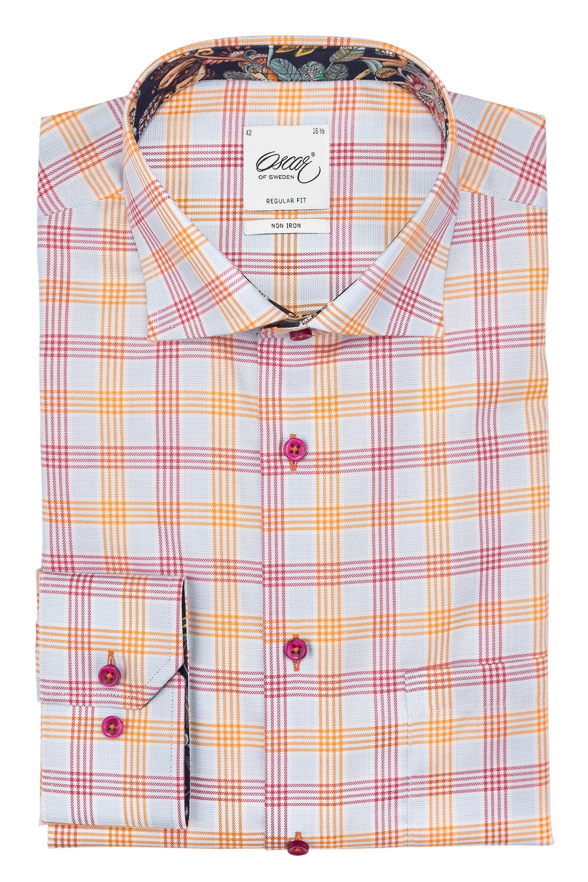 Orange checked regular fit shirt with contrast details