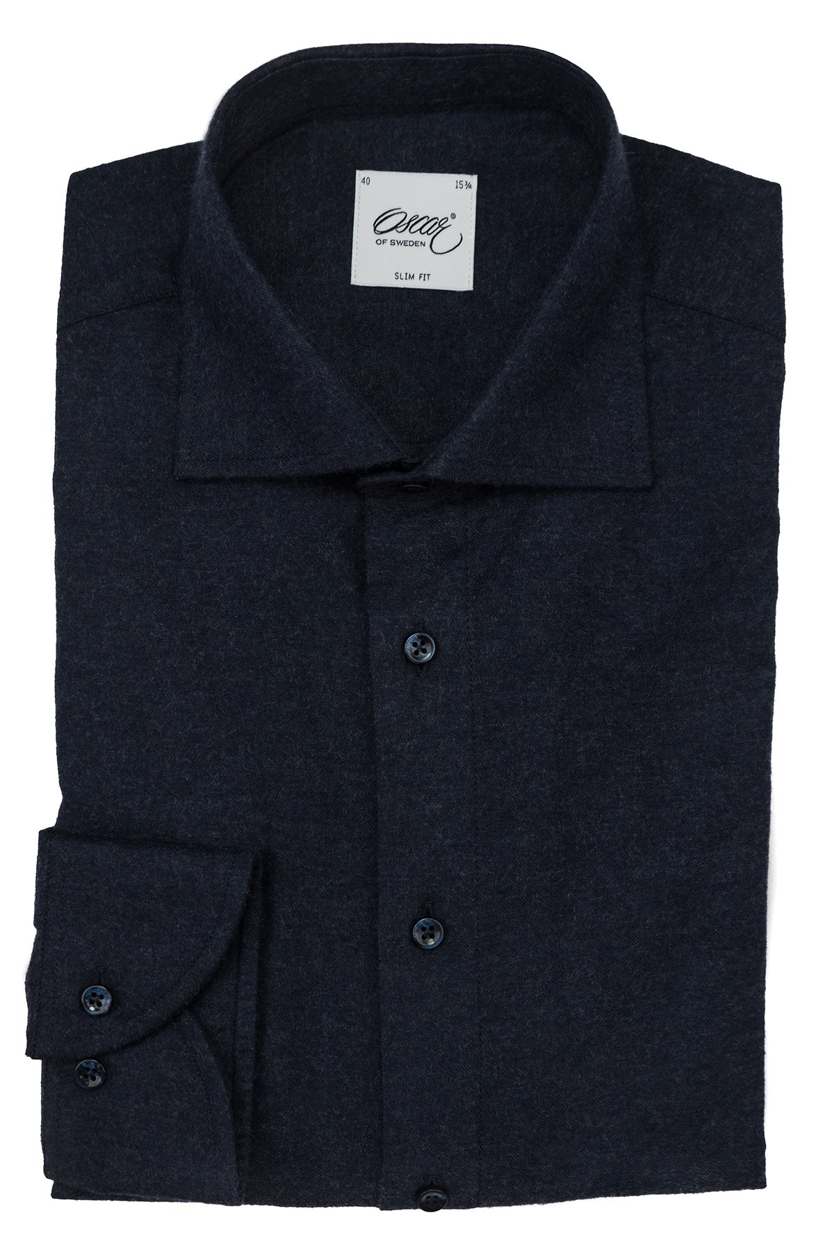 Navy blue cotton cashmere flannel regular fit shirt