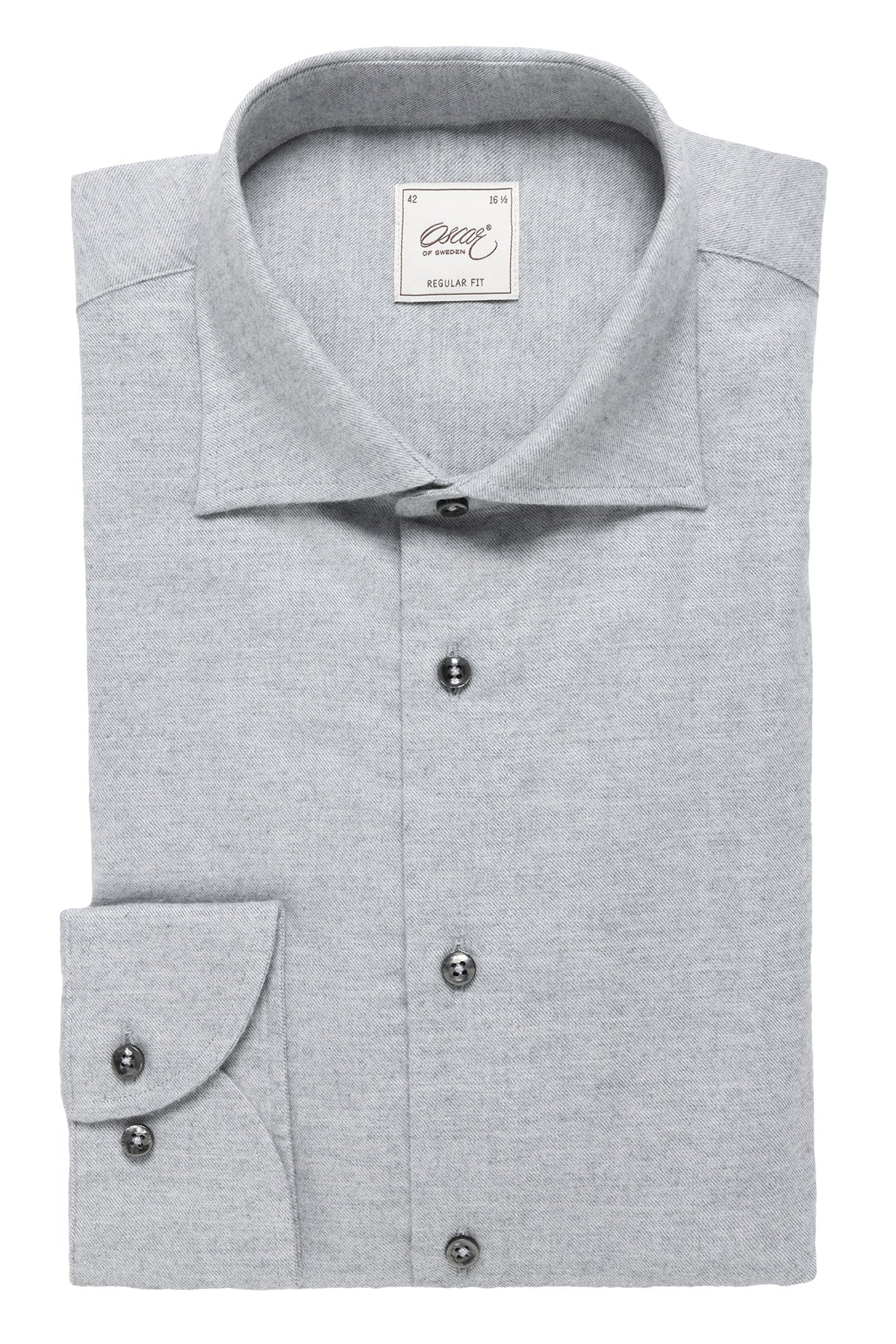 Light grey cotton cashmere flannel regular fit shirt