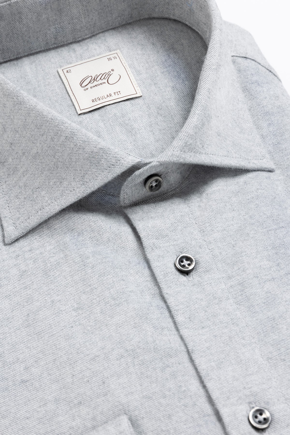 Light grey cotton cashmere flannel regular fit shirt