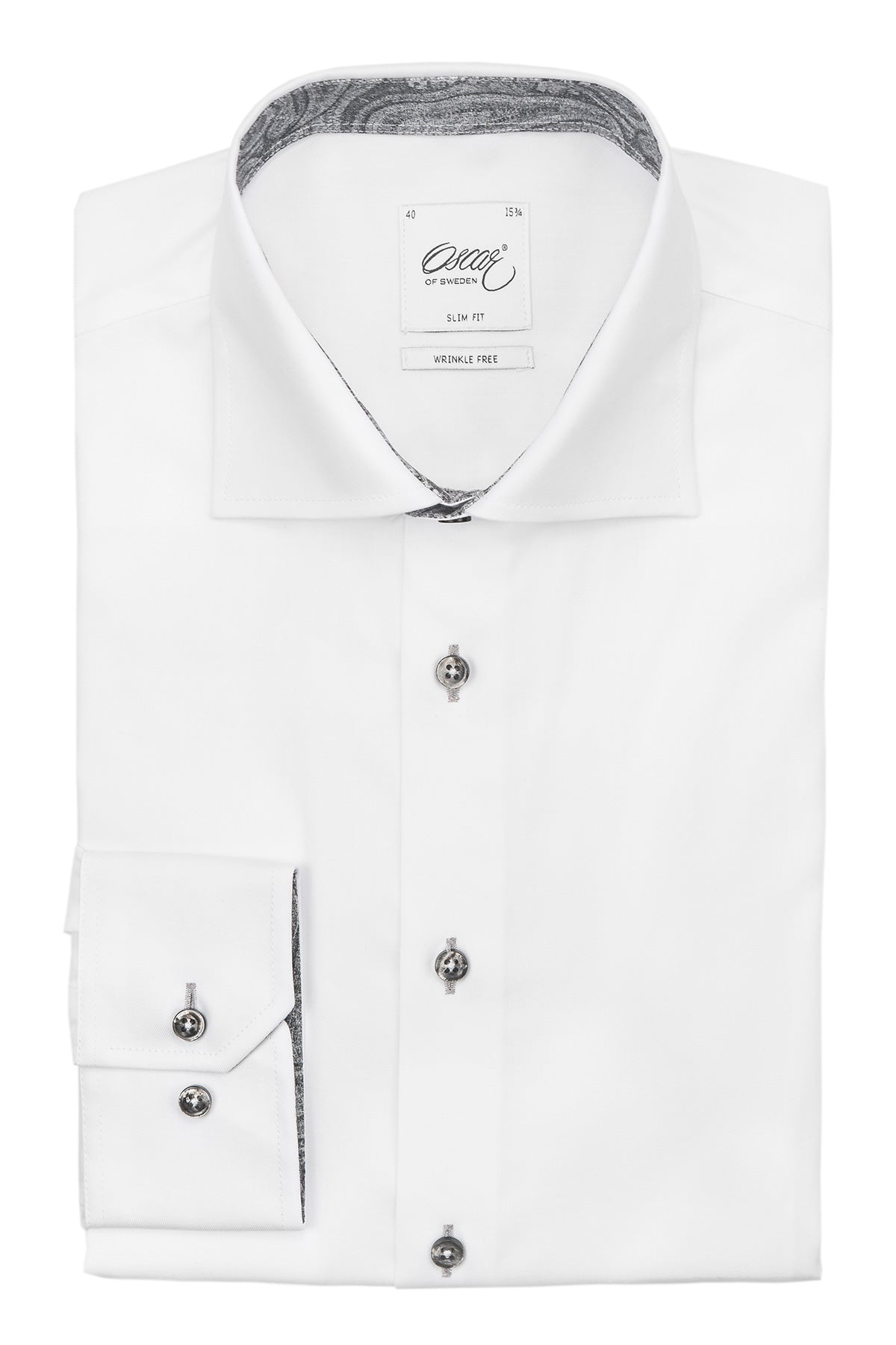 White slim fit shirt with grey contrast details