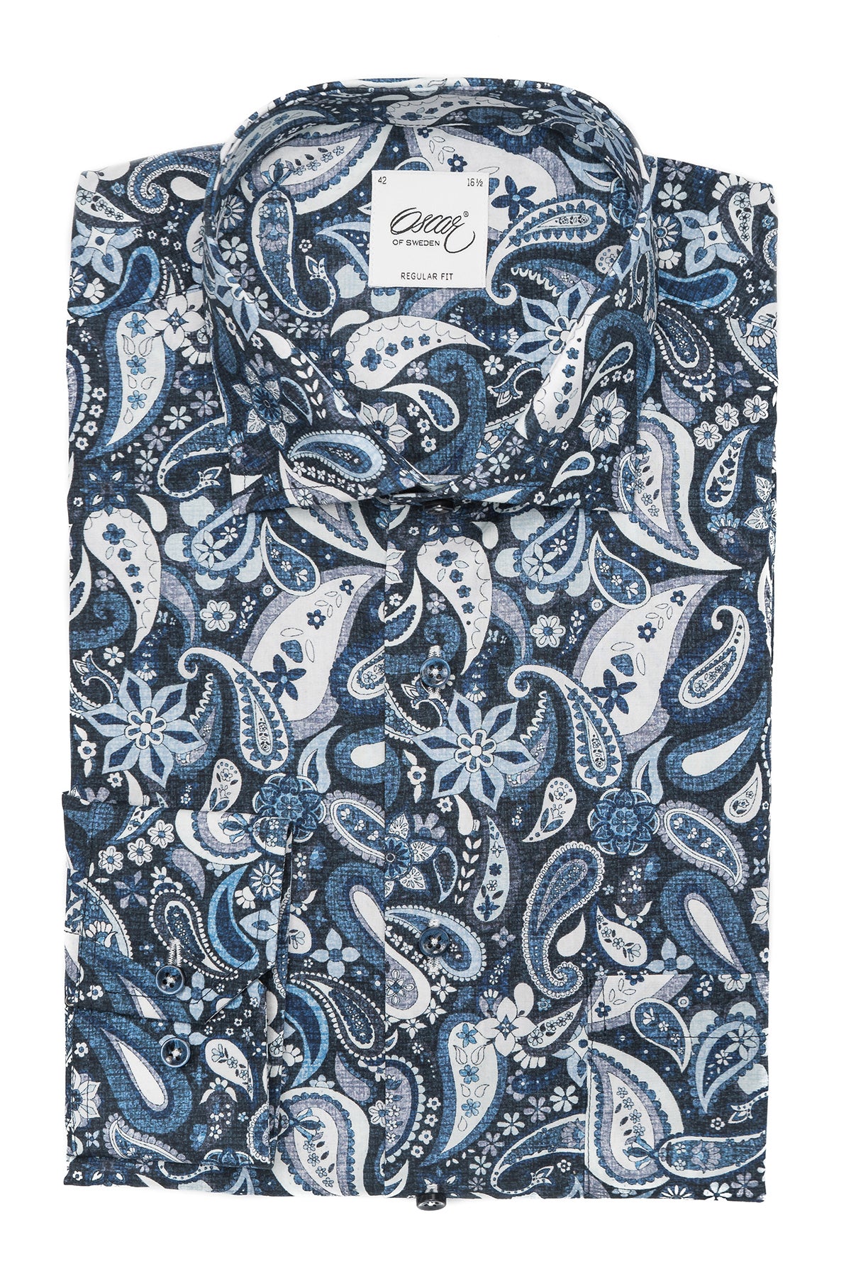 Blue paisley printed regular fit extra long sleeve shirt