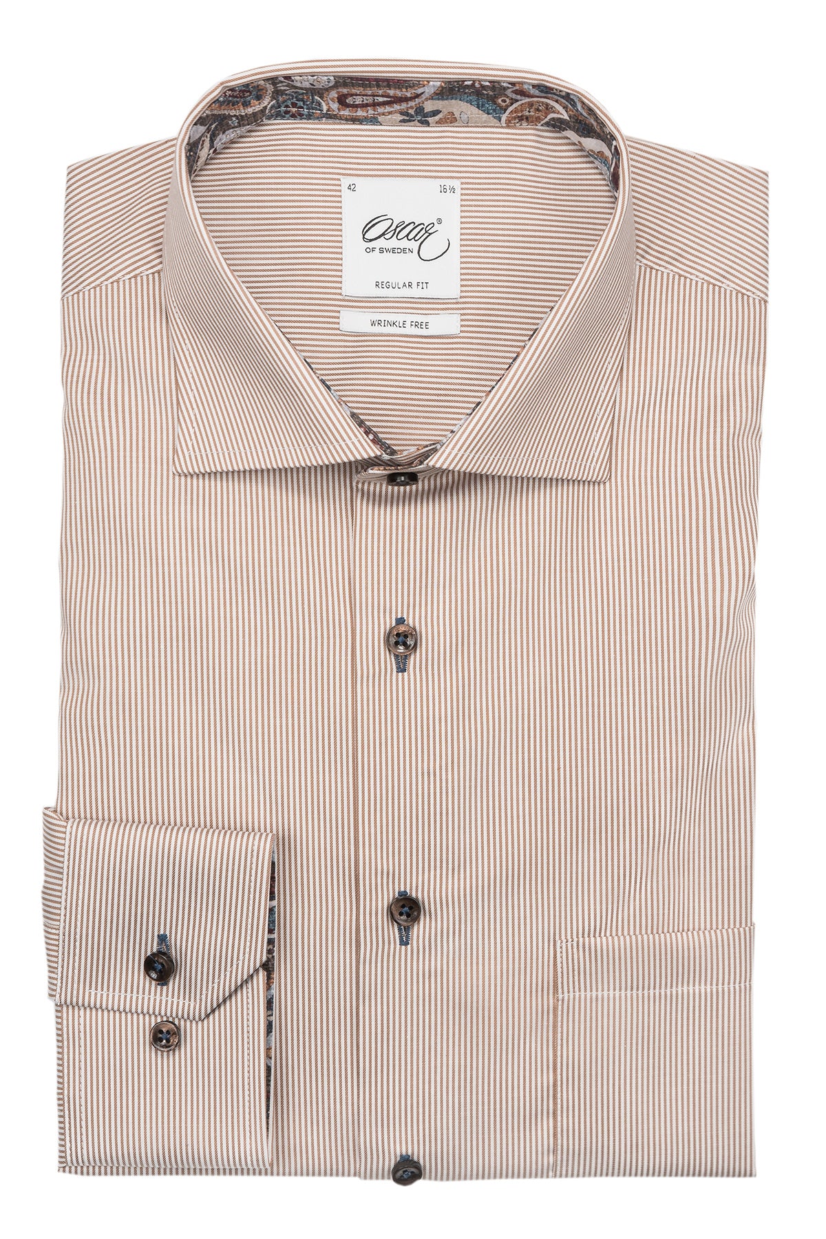 Brown striped regular fit shirt with contrast details