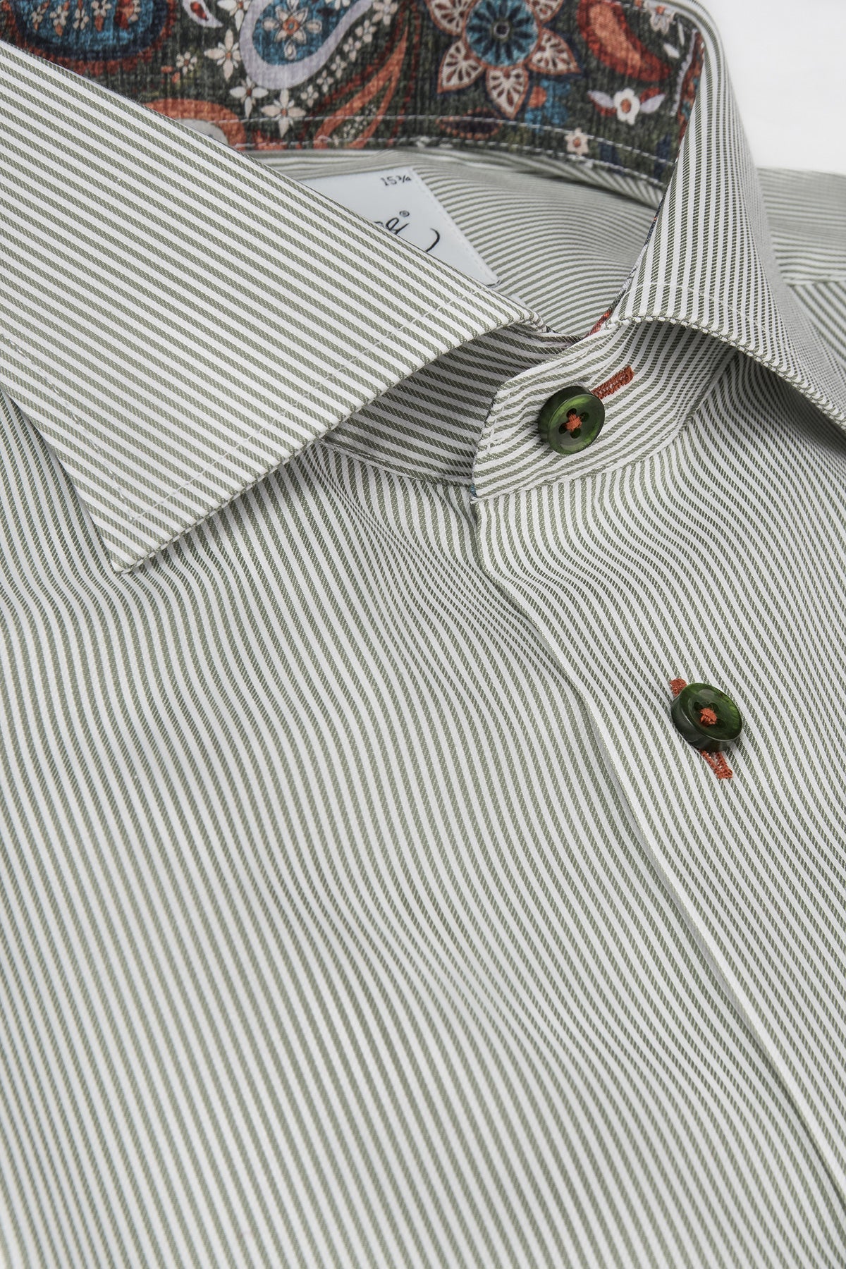 Green striped regular fit shirt with contrast details