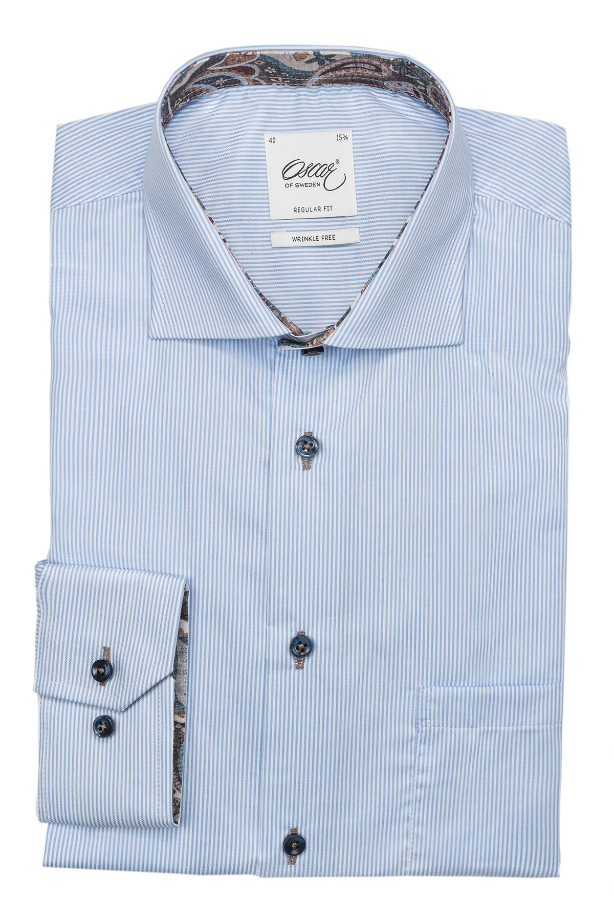 Light blue striped regular fit extra long sleeve shirt with contrast details