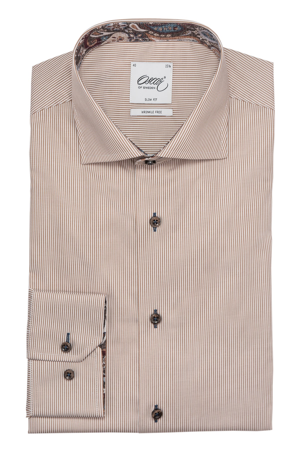 Brown striped slim fit shirt with contrast details