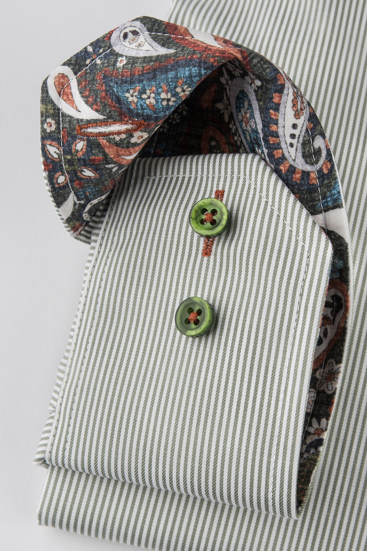 Green striped slim fit shirt with contrast details