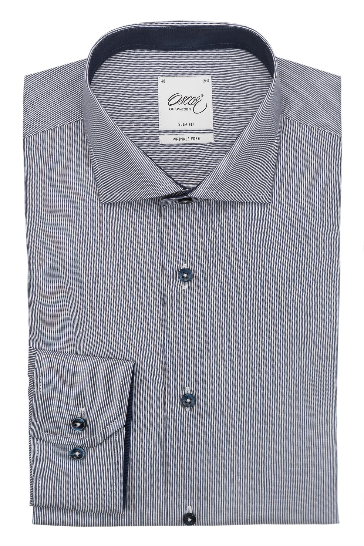 Blue striped slim fit shirt with contrast details