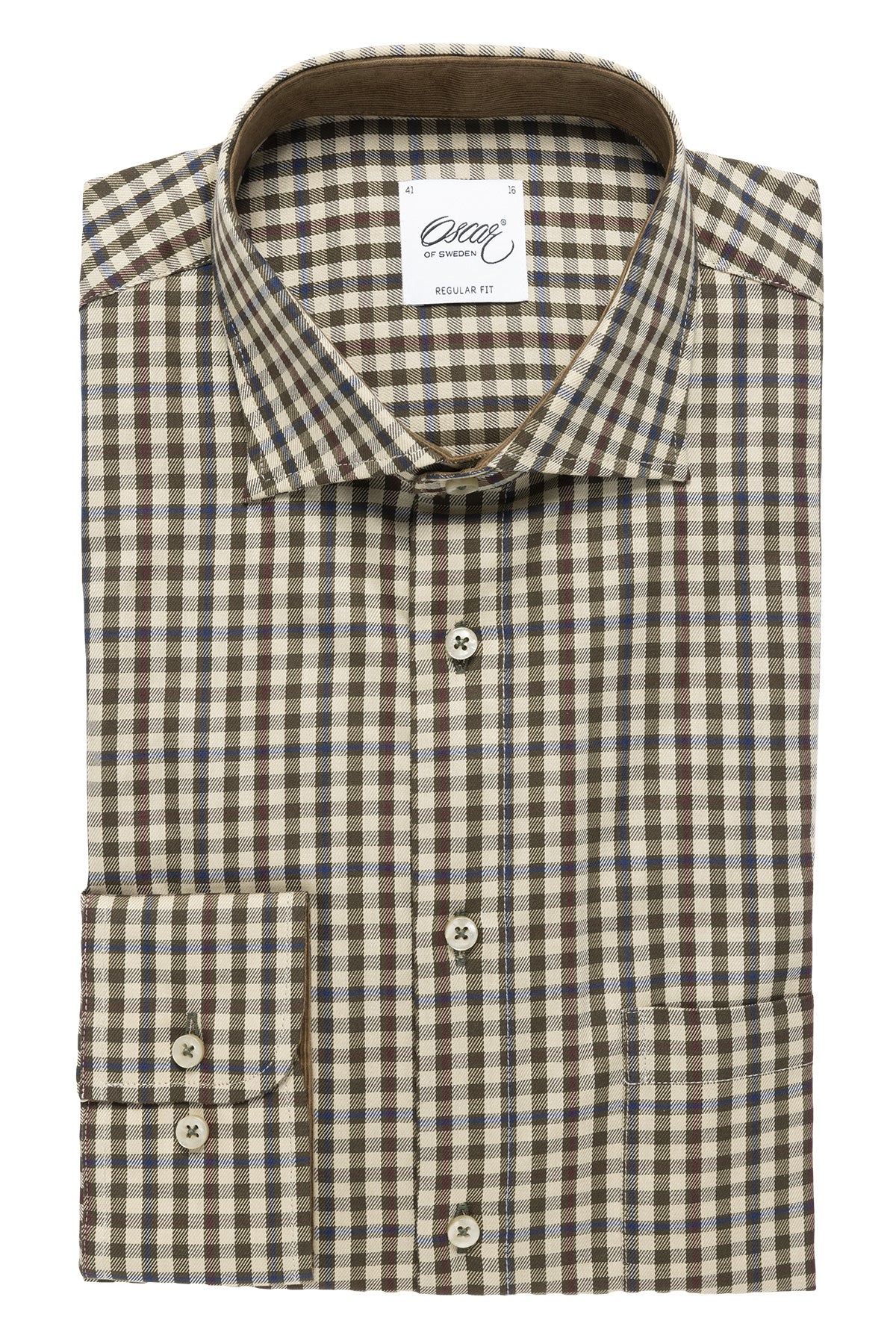 Brown checked regular fit shirt with contrast details
