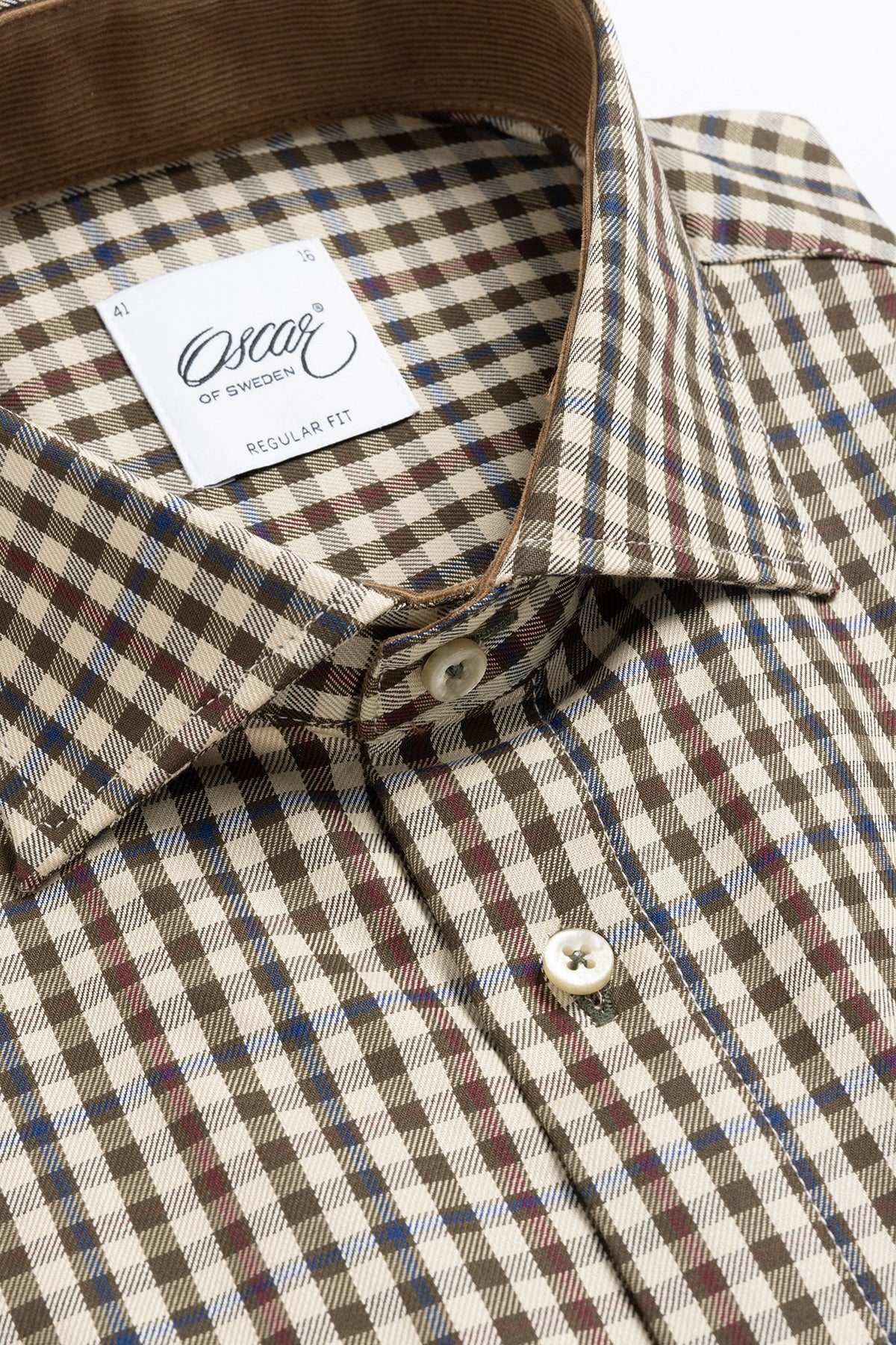 Brown checked regular fit shirt with contrast details