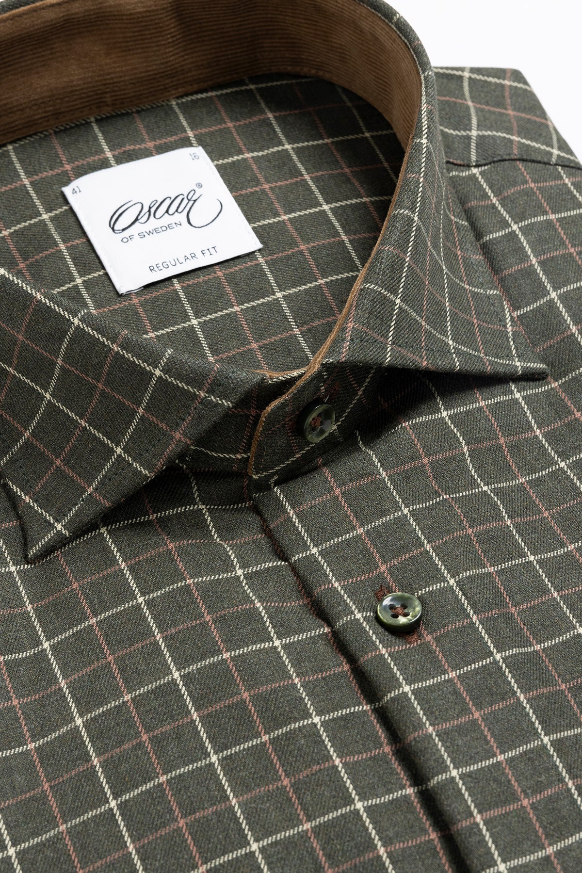 Green check regular fit shirt with contrast details