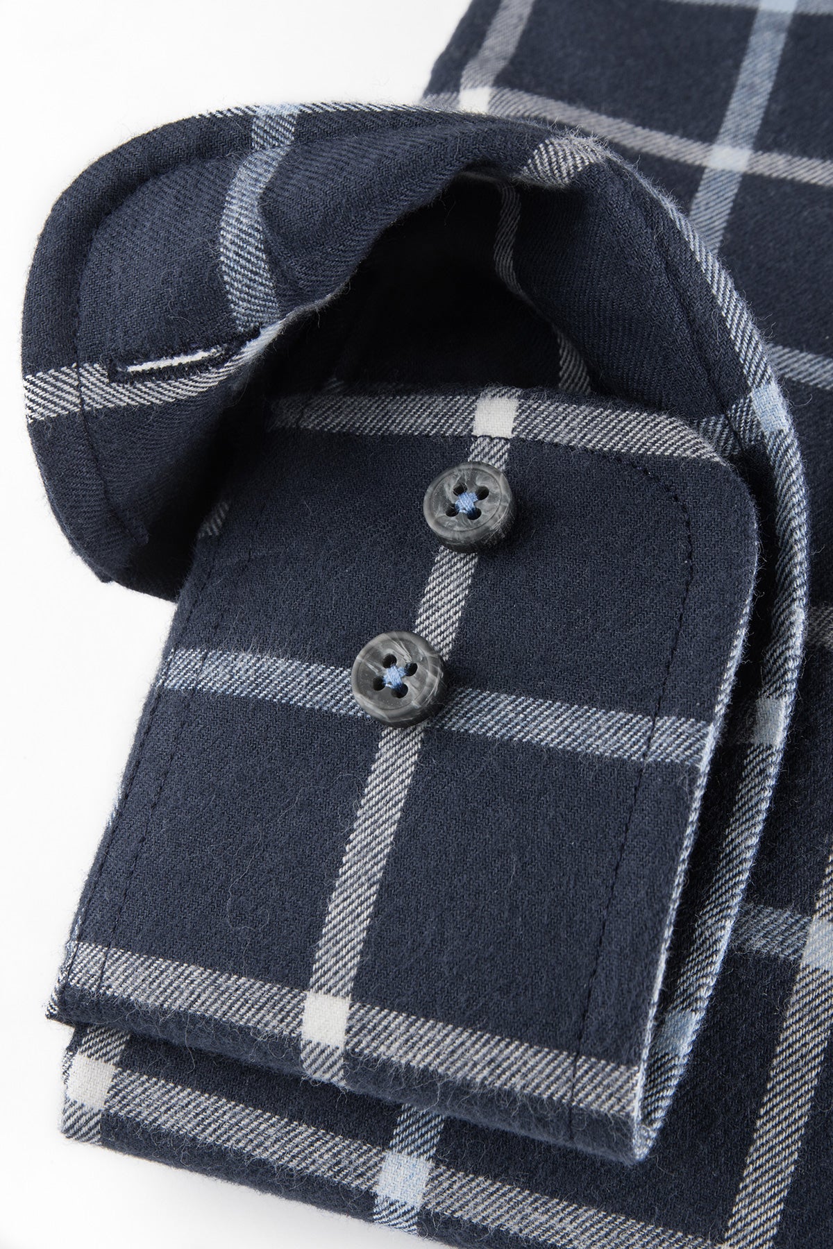 Navy blue checked slim fit flannel shirt