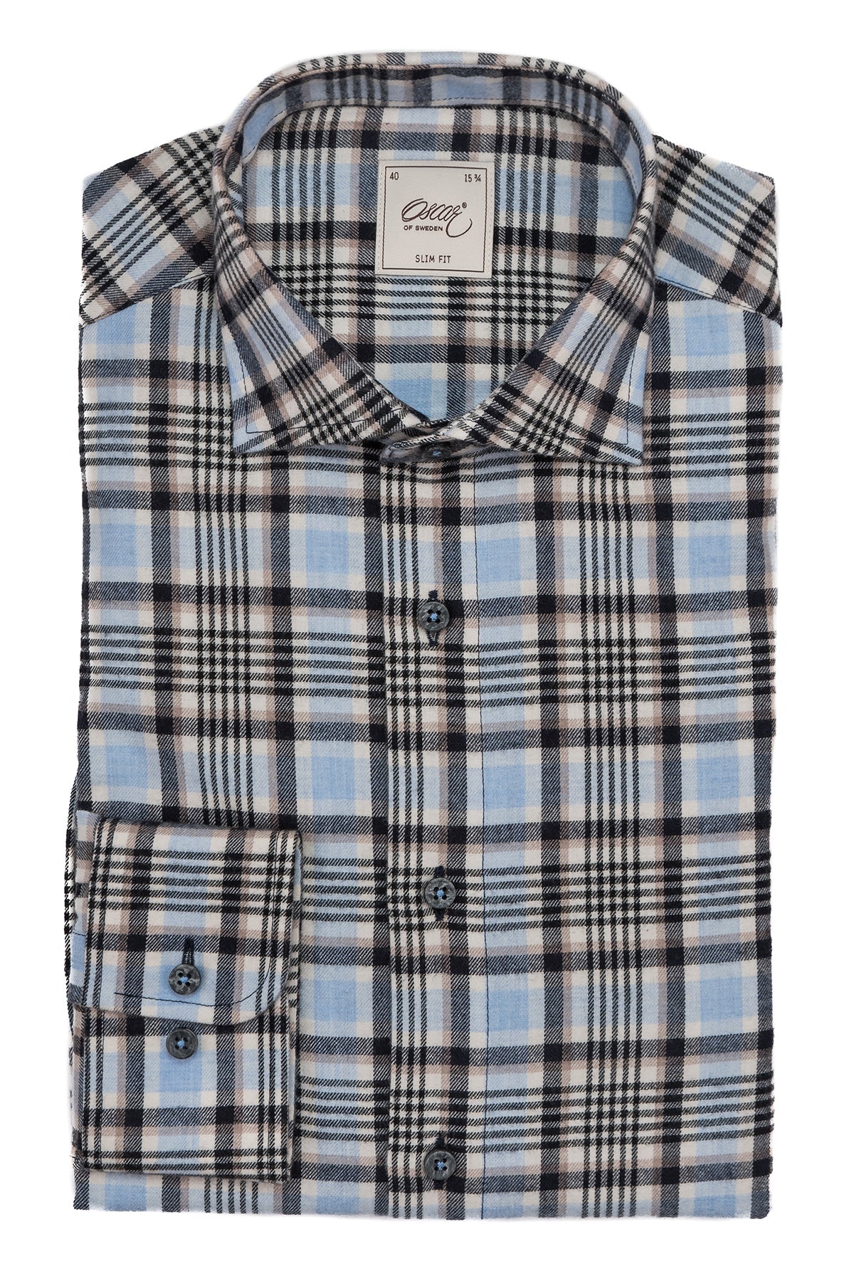 Light blue checked slim fit flannel shirt